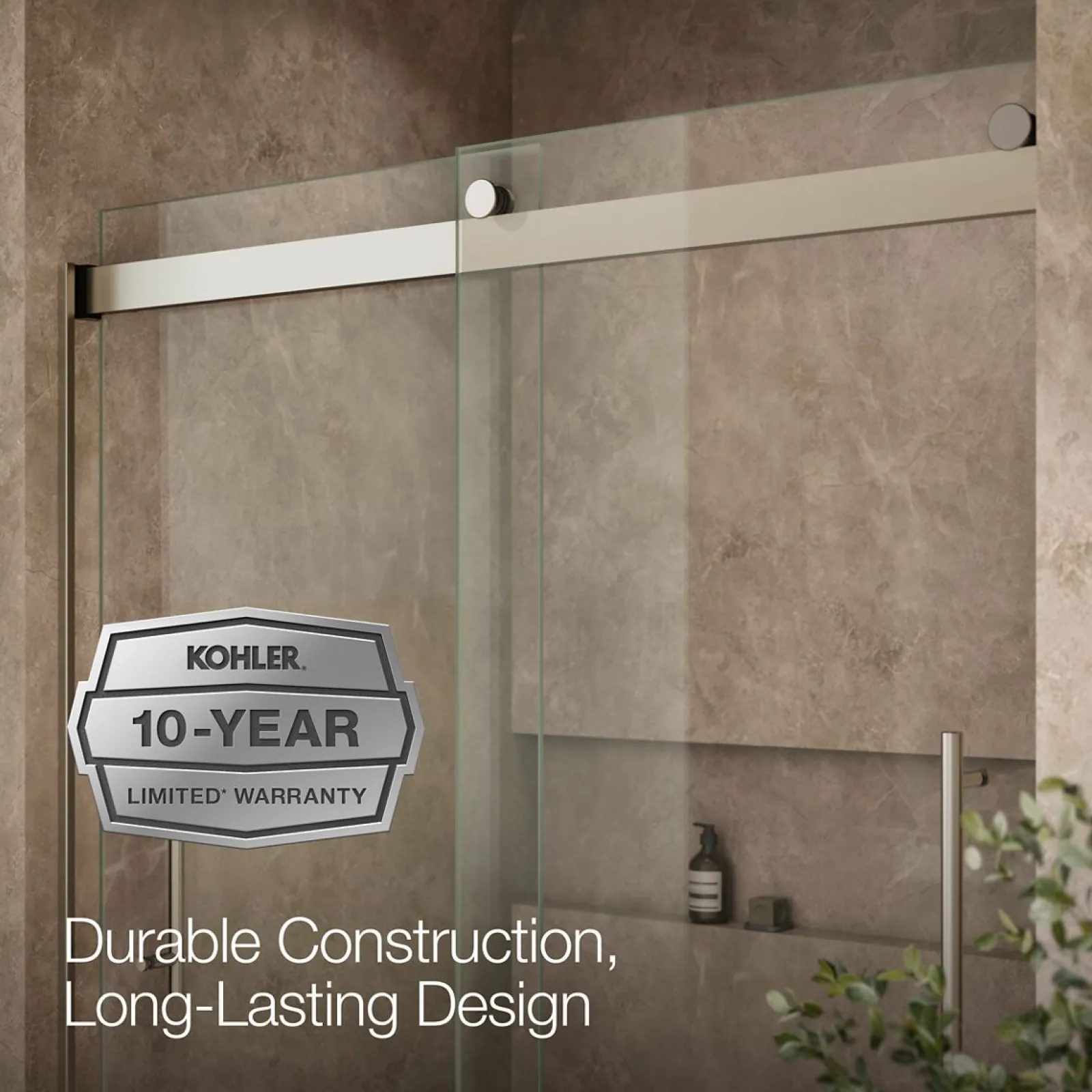 56-5/8"-59-5/8" W x 61.53" H bypass bath door with 5/16"-thick Crystal Clear glass^Kohler Hot