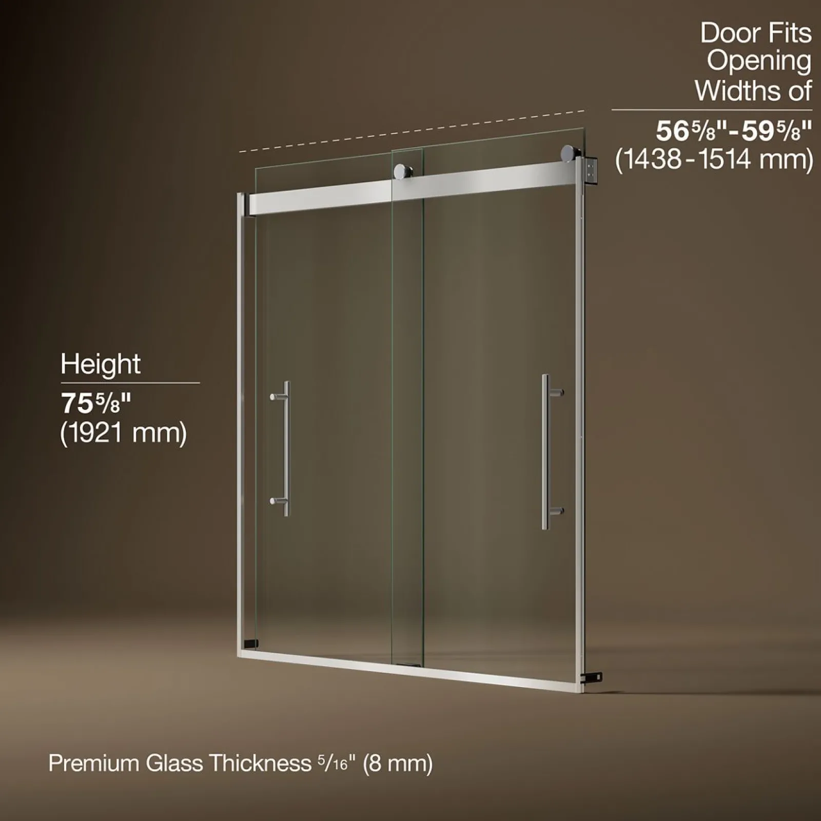 56-5/8"-59-5/8" W x 61.53" H bypass bath door with 5/16"-thick Crystal Clear glass^Kohler Hot