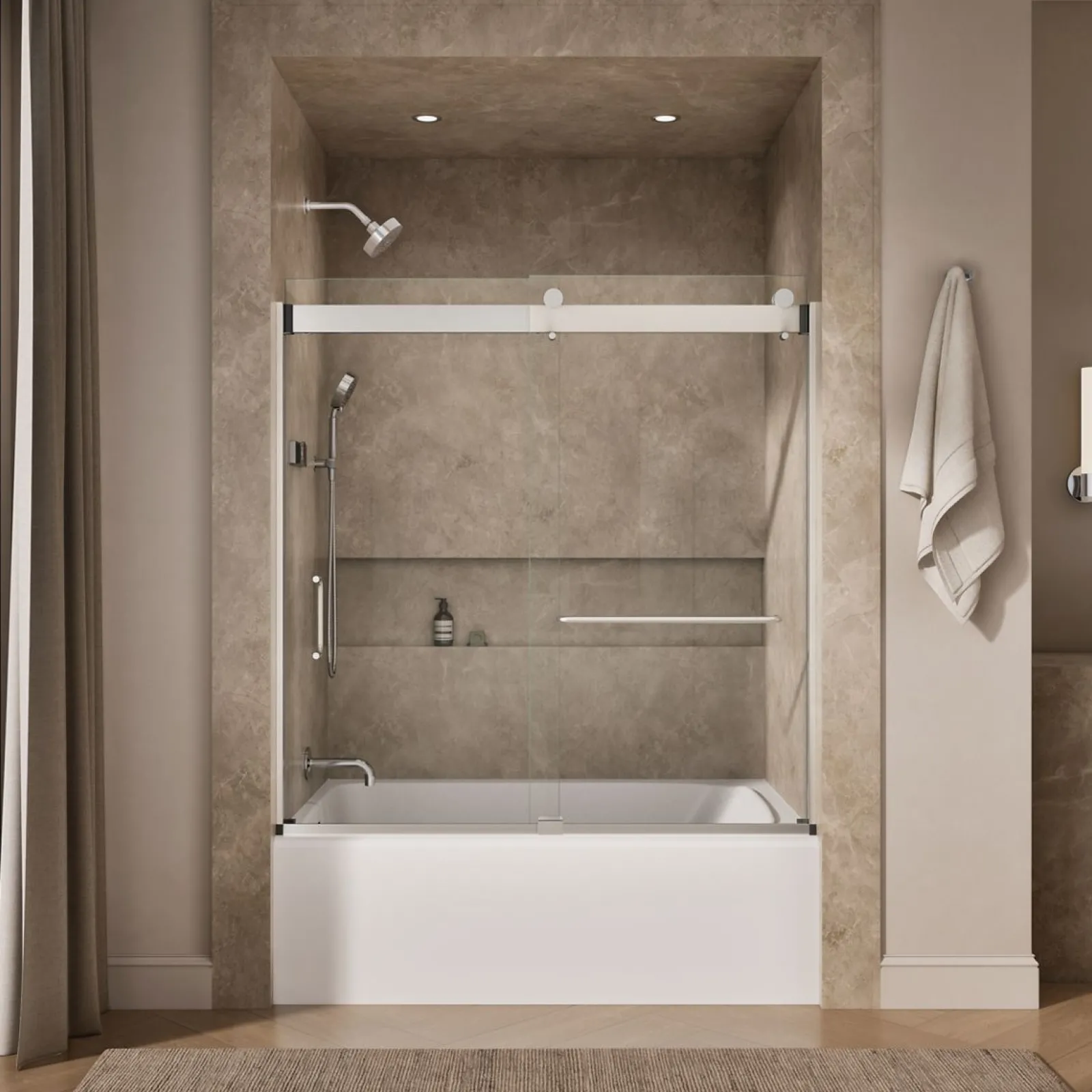 54"-60" W x 61-7/16" H bypass bath door with 3/8"-thick Crystal Clear glass^Kohler Hot