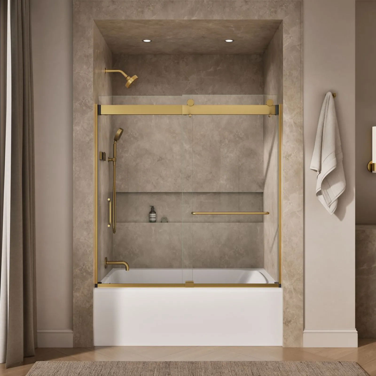 54"-60" W x 61-7/16" H bypass bath door with 3/8"-thick Crystal Clear glass^Kohler Hot