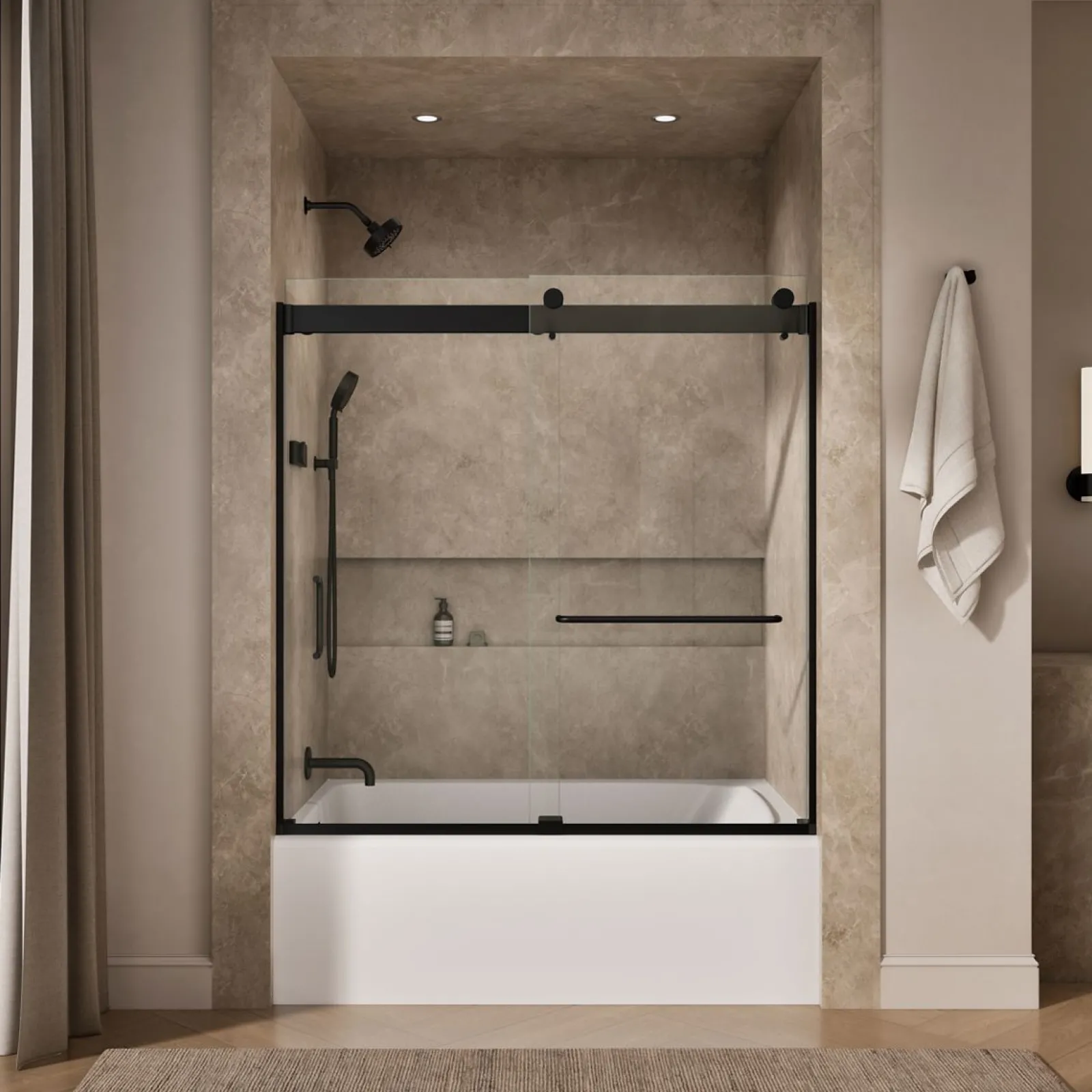 54"-60" W x 61-7/16" H bypass bath door with 3/8"-thick Crystal Clear glass^Kohler Hot