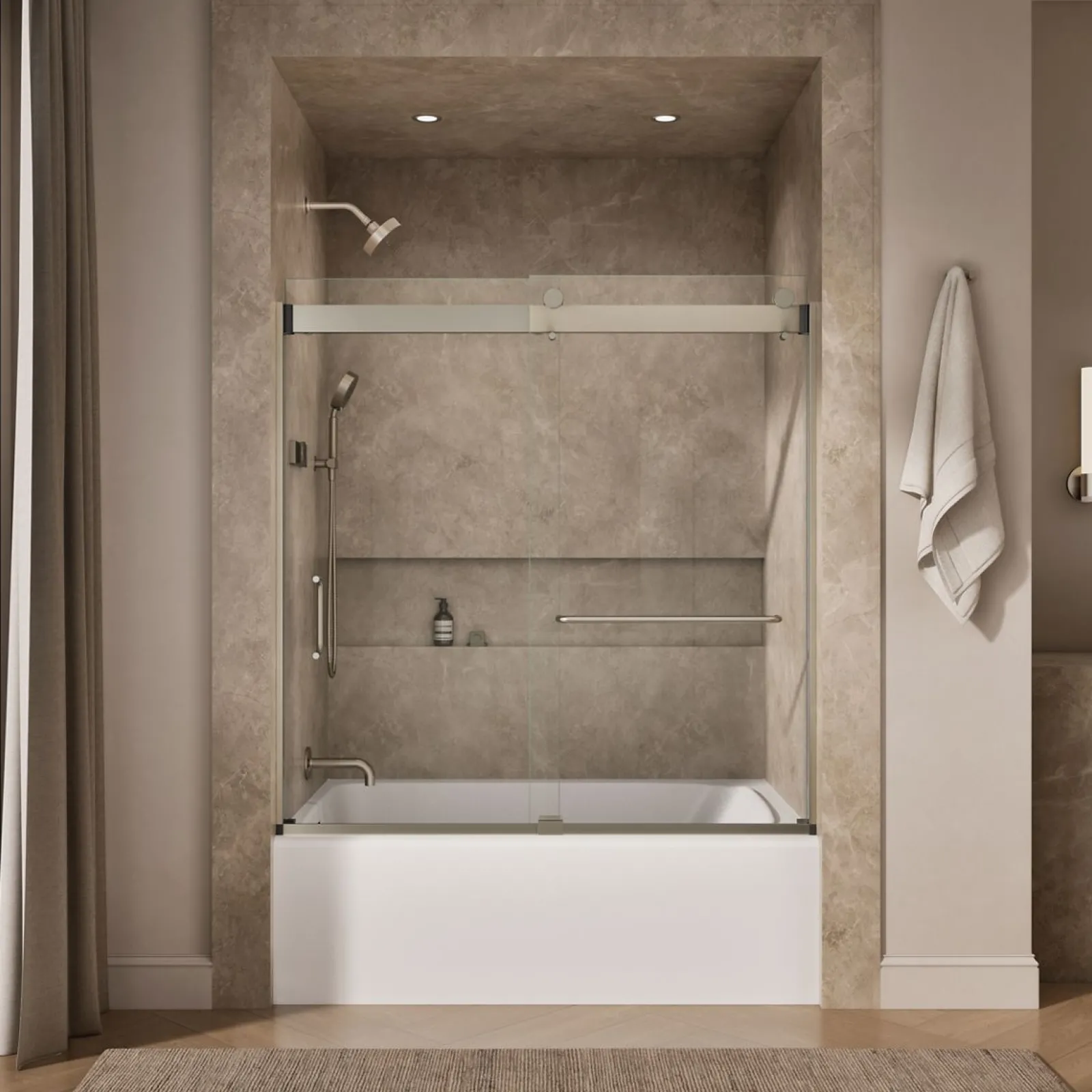 54"-60" W x 61-7/16" H bypass bath door with 3/8"-thick Crystal Clear glass^Kohler Hot