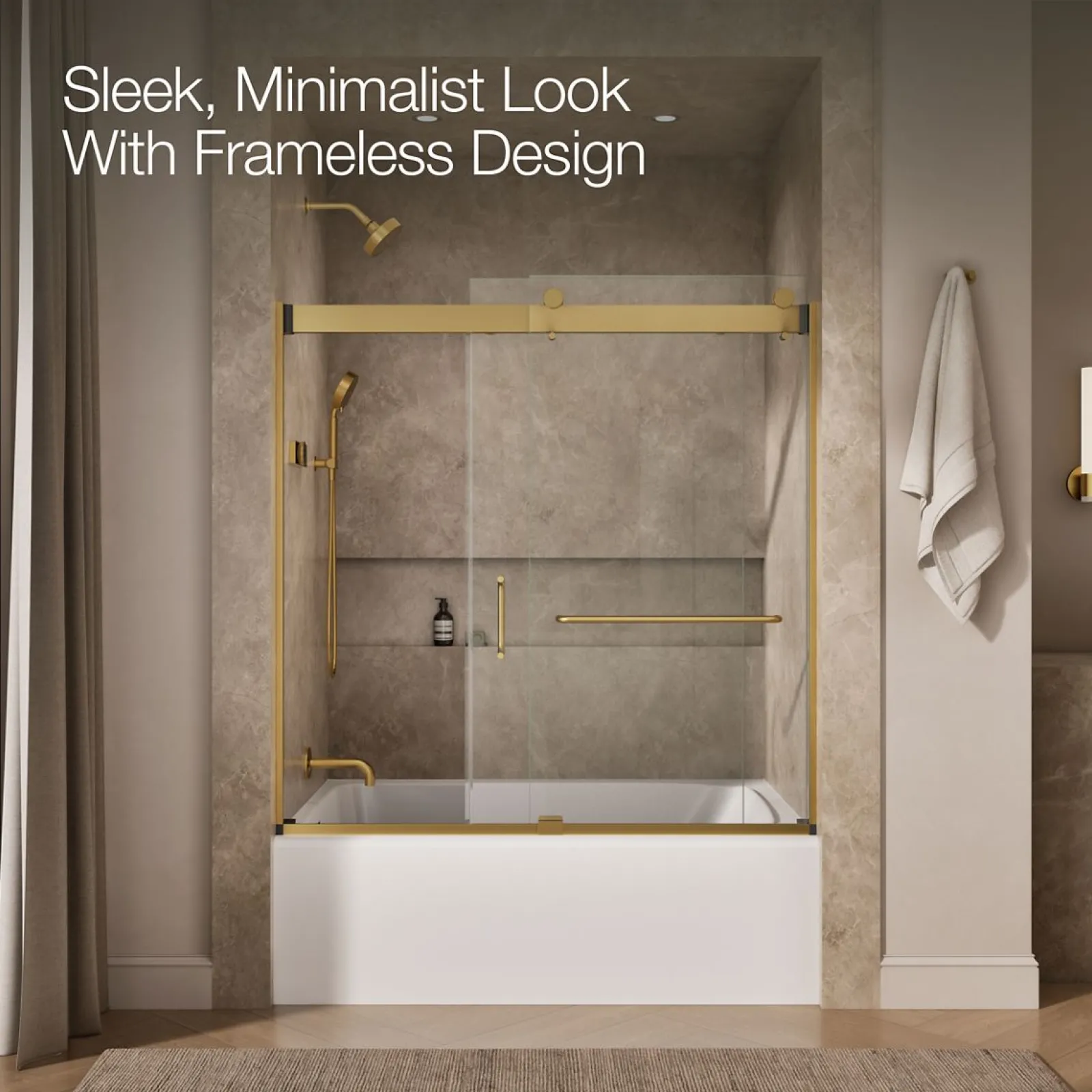 54"-60" W x 61-7/16" H bypass bath door with 3/8"-thick Crystal Clear glass^Kohler Hot