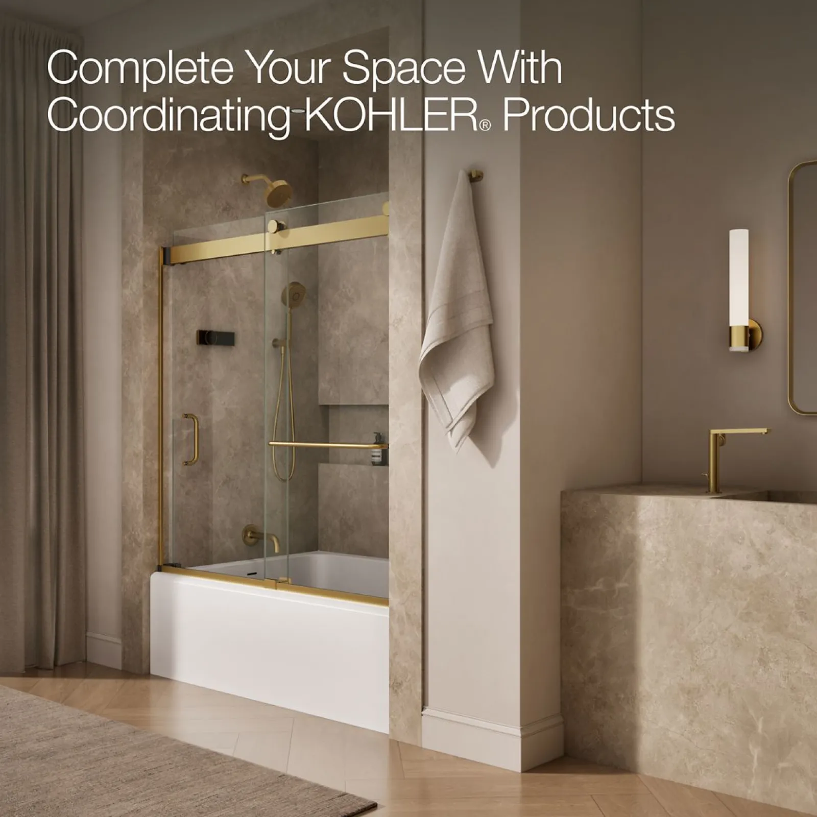 54"-60" W x 61-7/16" H bypass bath door with 3/8"-thick Crystal Clear glass^Kohler Hot