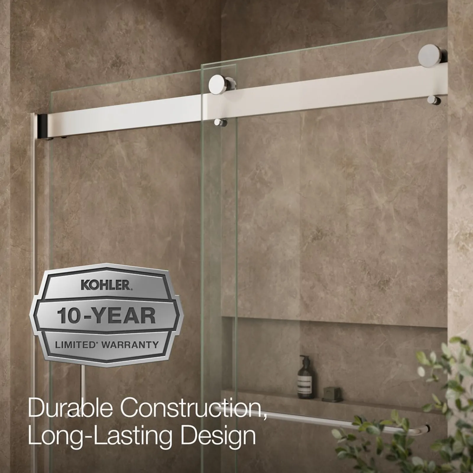 54"-60" W x 61-7/16" H bypass bath door with 3/8"-thick Crystal Clear glass^Kohler Hot