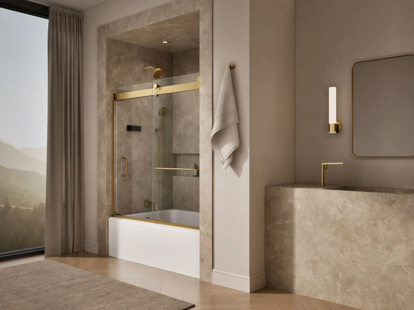 54"-60" W x 61-7/16" H bypass bath door with 3/8"-thick Crystal Clear glass^Kohler Hot