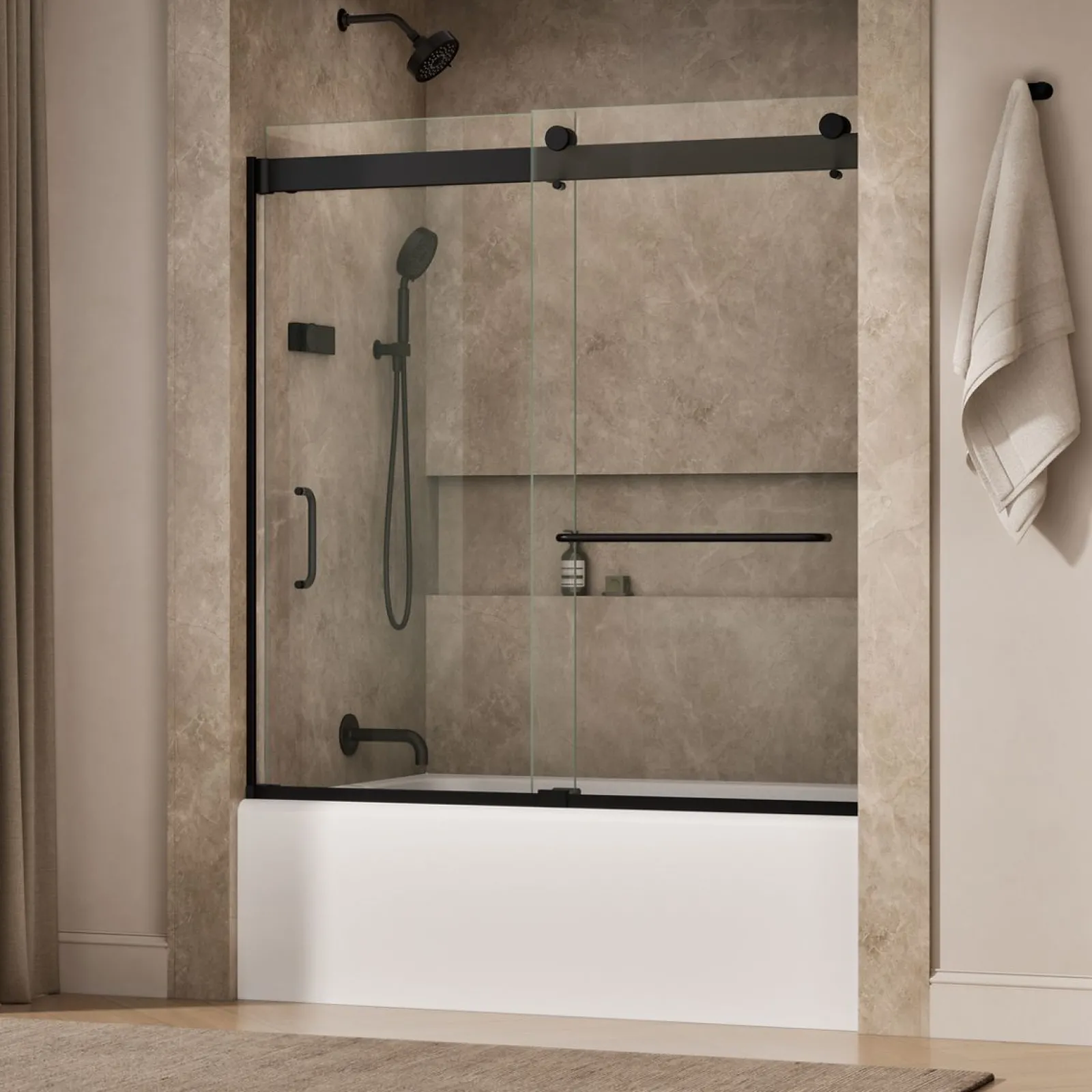 54"-60" W x 61-7/16" H bypass bath door with 3/8"-thick Crystal Clear glass^Kohler Hot