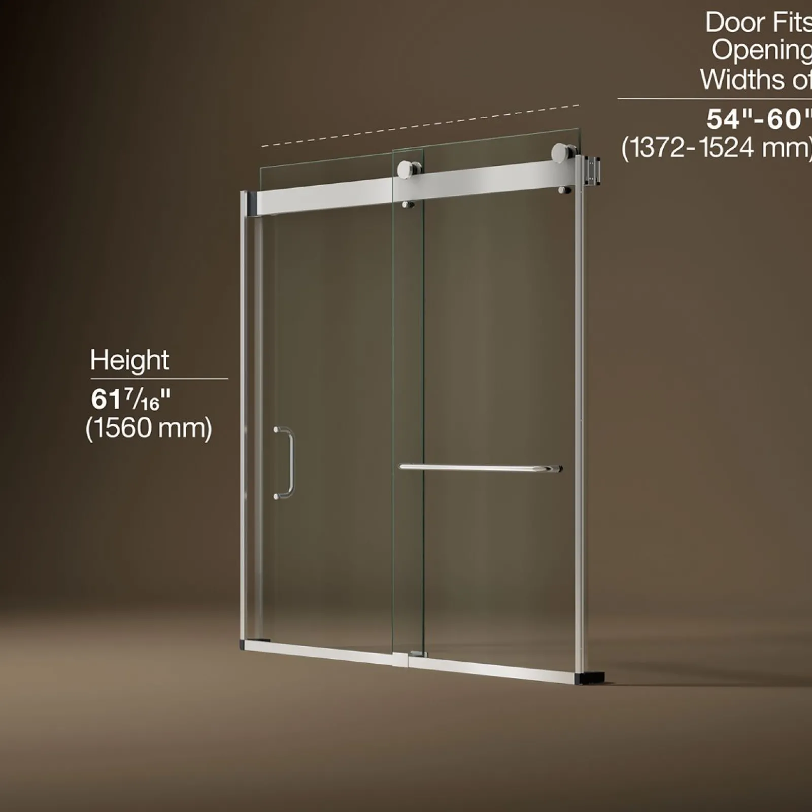 54"-60" W x 61-7/16" H bypass bath door with 3/8"-thick Crystal Clear glass^Kohler Hot