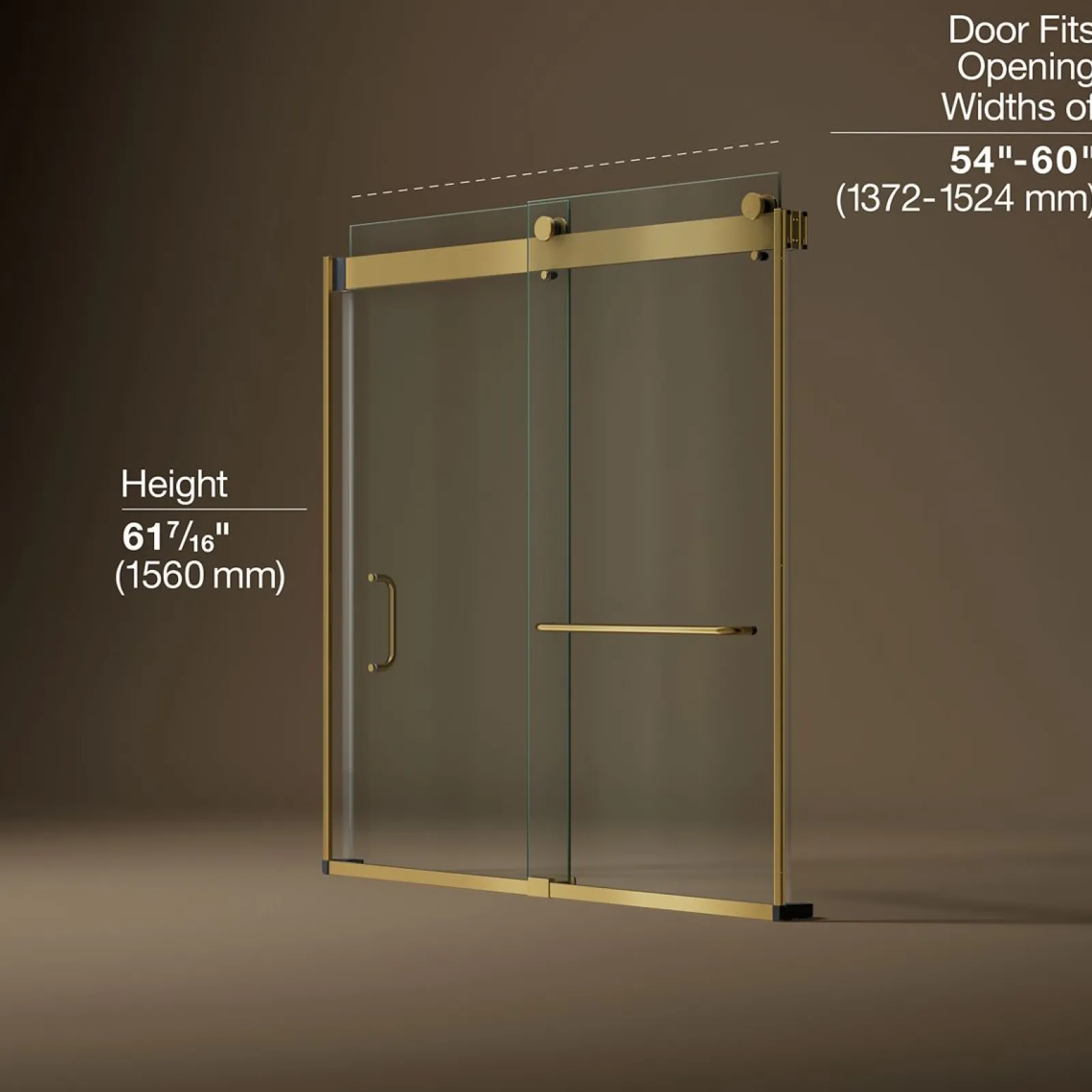 54"-60" W x 61-7/16" H bypass bath door with 3/8"-thick Crystal Clear glass^Kohler Hot