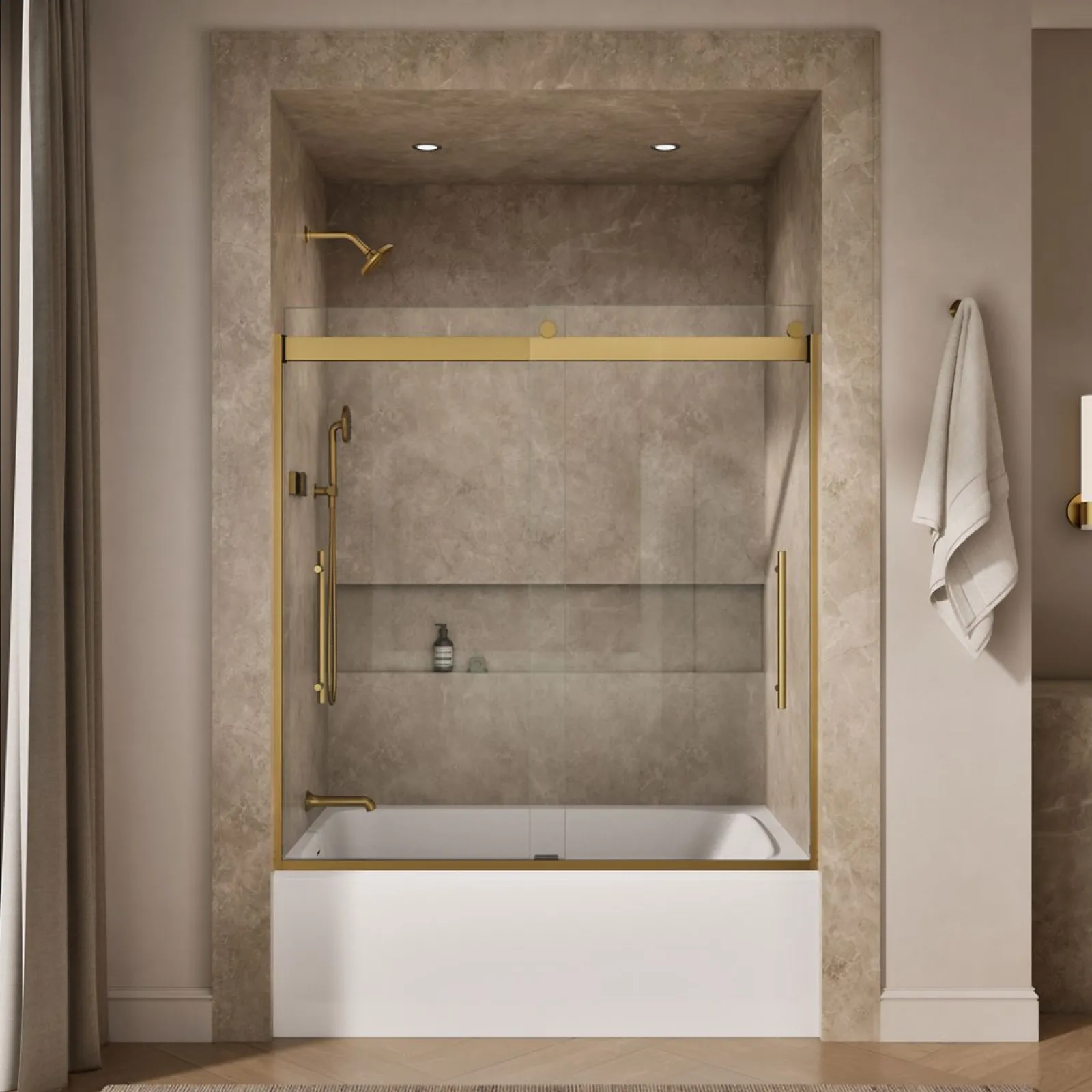 56-5/8"-59-5/8" W x 61.53" H bypass bath door with 3/8"-thick Crystal Clear glass^Kohler Best