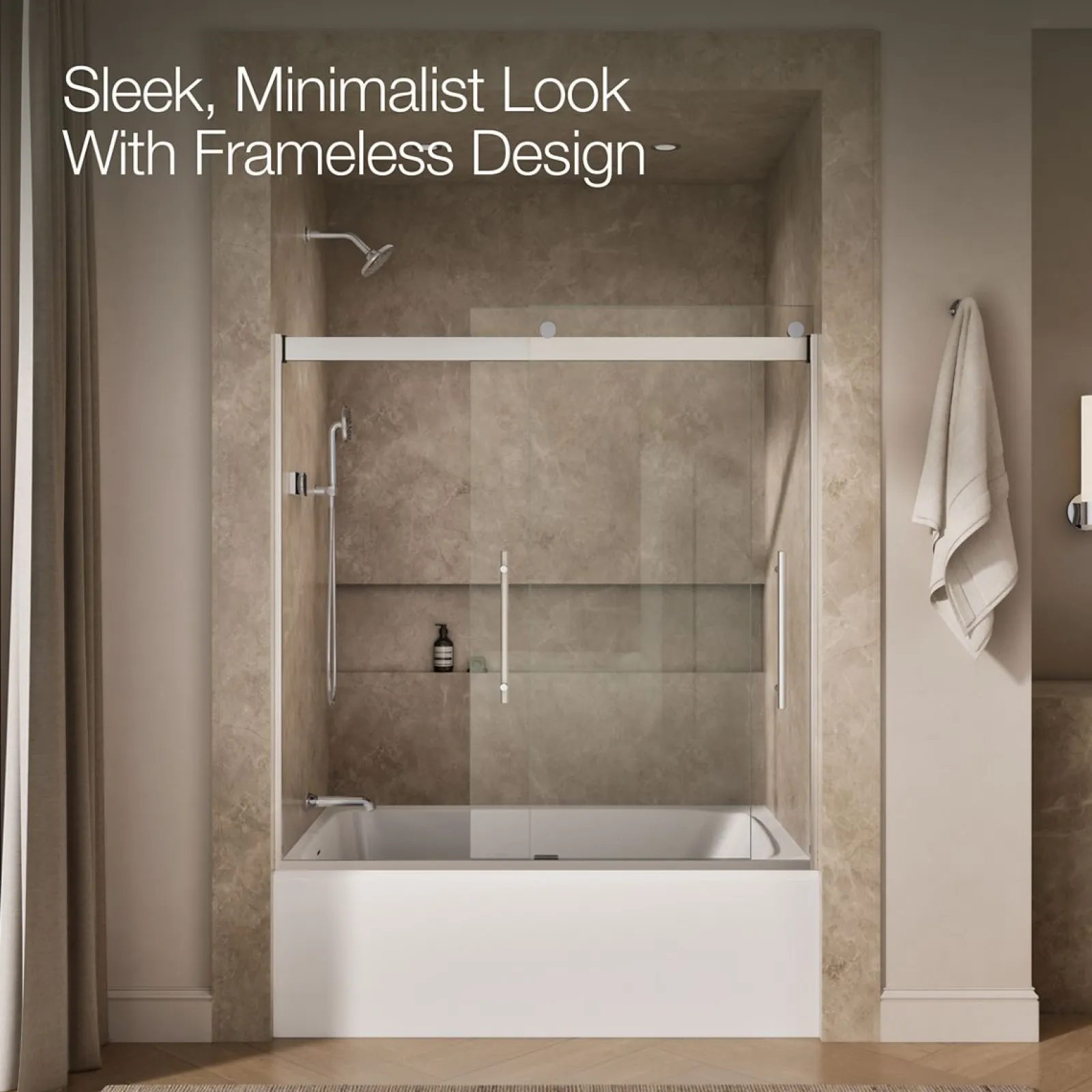 56-5/8"-59-5/8" W x 61.53" H bypass bath door with 3/8"-thick Crystal Clear glass^Kohler Best