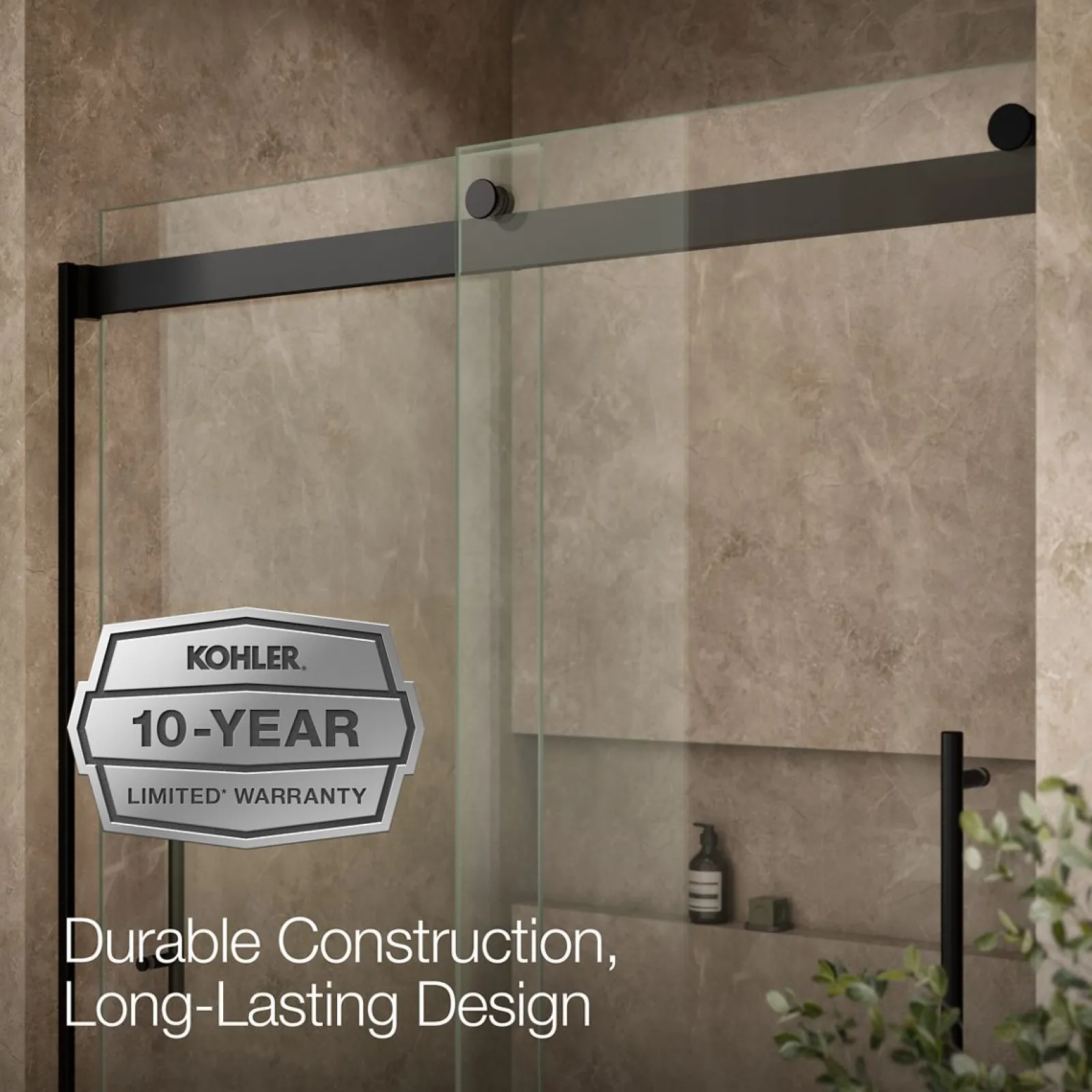 56-5/8"-59-5/8" W x 61.53" H bypass bath door with 3/8"-thick Crystal Clear glass^Kohler Best