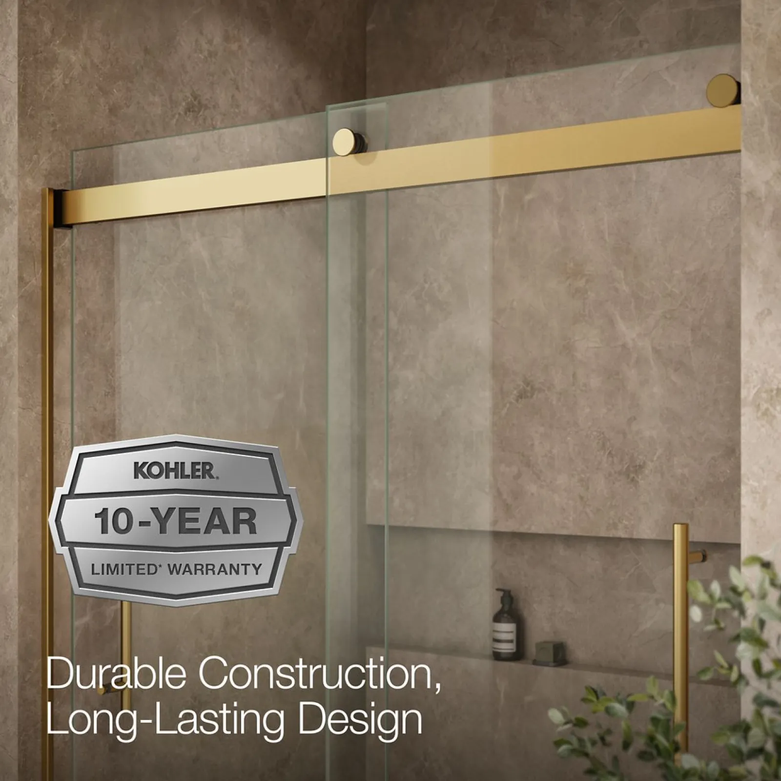 56-5/8"-59-5/8" W x 61.53" H bypass bath door with 3/8"-thick Crystal Clear glass^Kohler Best