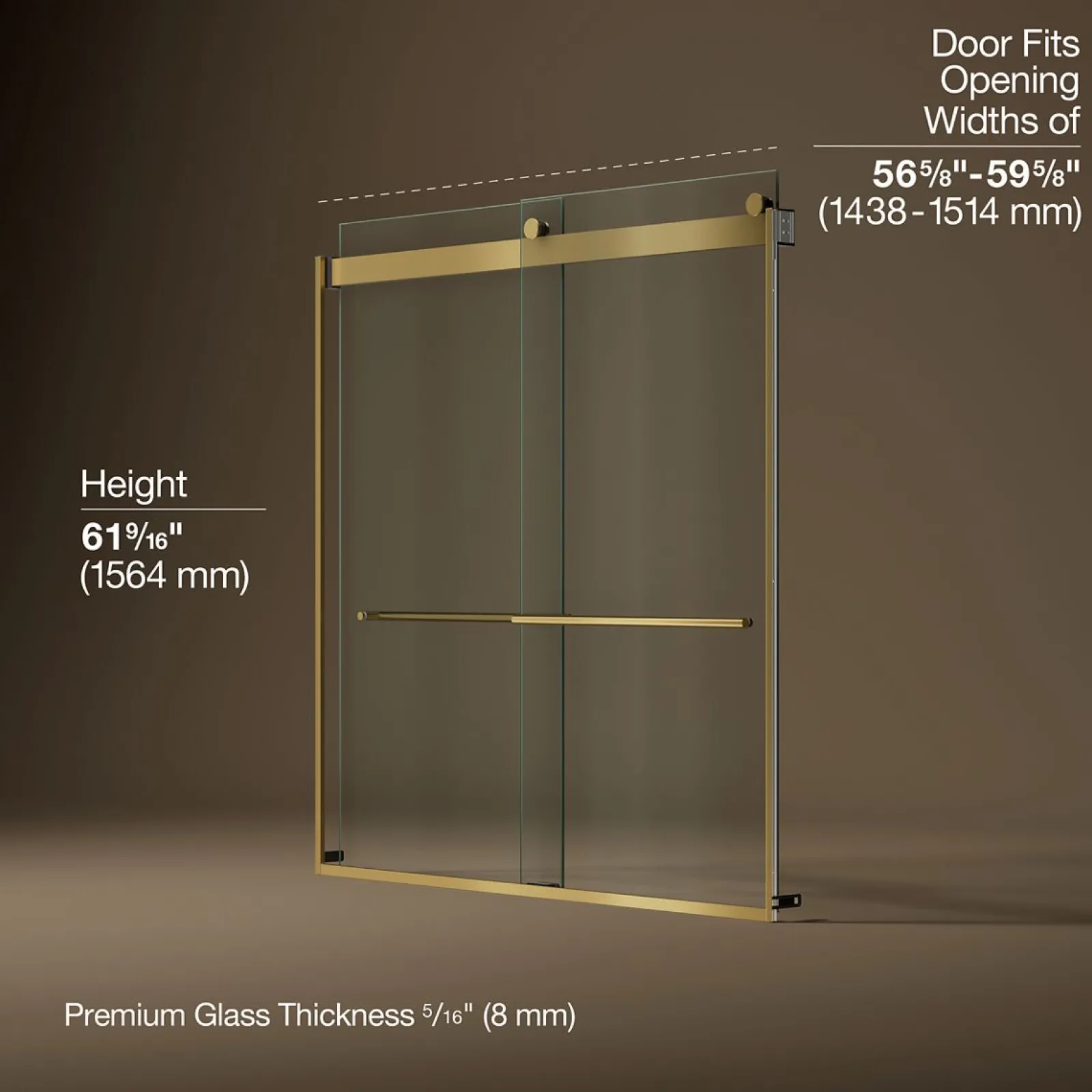 56-5/8"-59-5/8" W x 61.53" H bypass bath door with 5/16"-thick Crystal Clear glass^Kohler Best