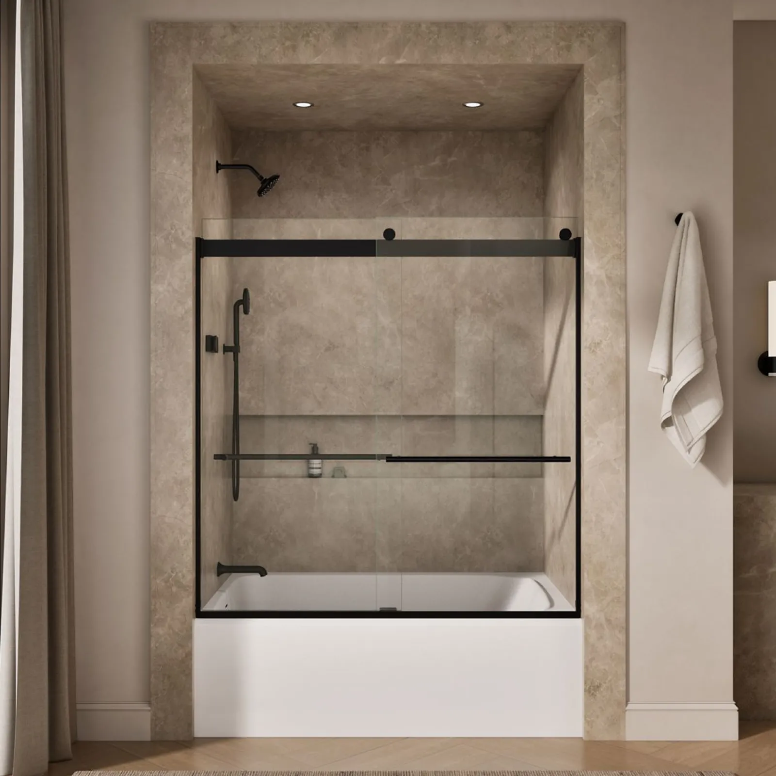 56-5/8"-59-5/8" W x 61.53" H bypass bath door with 5/16"-thick Crystal Clear glass^Kohler Best
