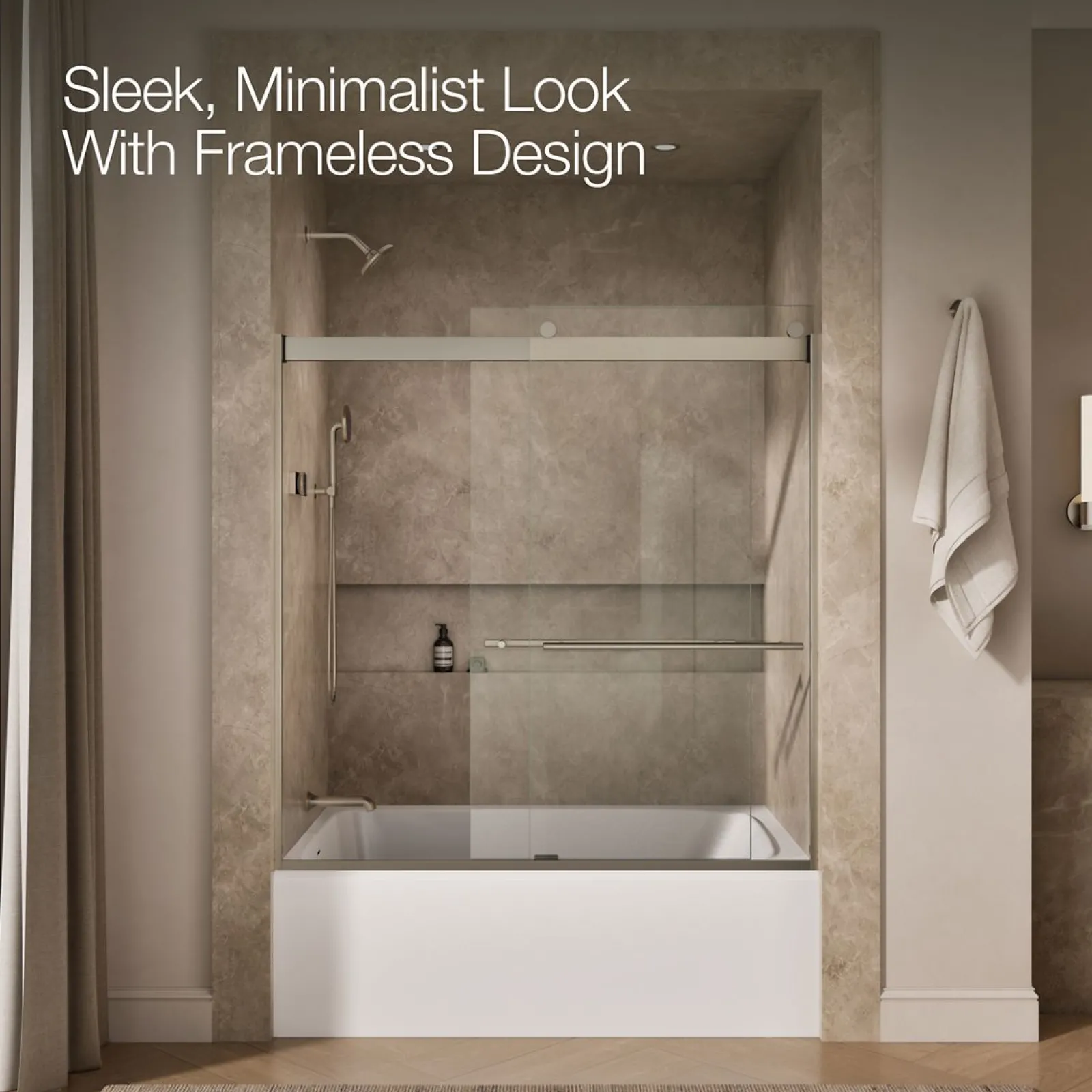 56-5/8"-59-5/8" W x 61.53" H bypass bath door with 5/16"-thick Crystal Clear glass^Kohler Best