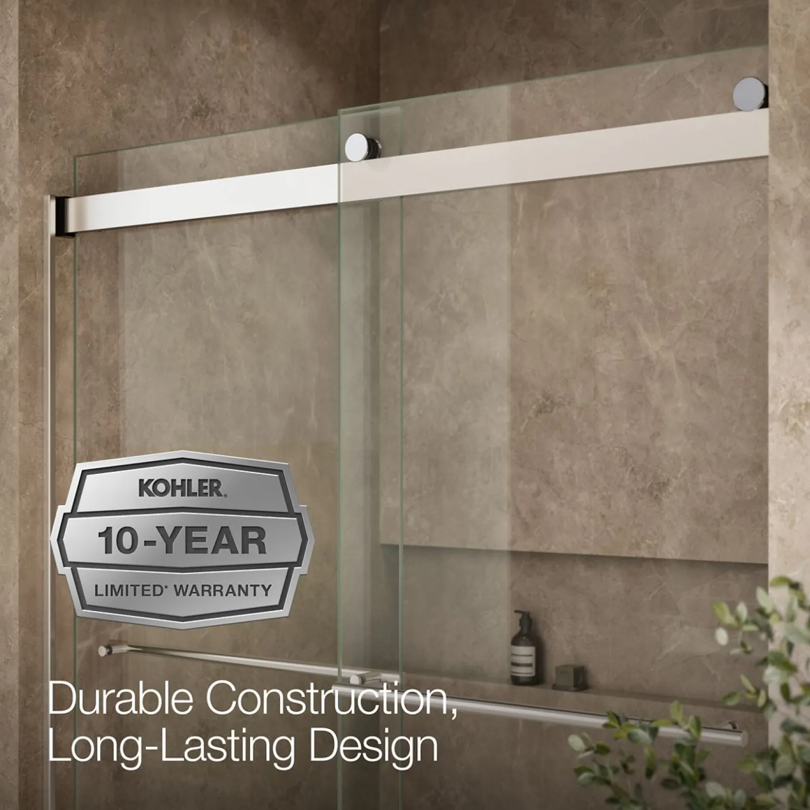 56-5/8"-59-5/8" W x 61.53" H bypass bath door with 5/16"-thick Crystal Clear glass^Kohler Best