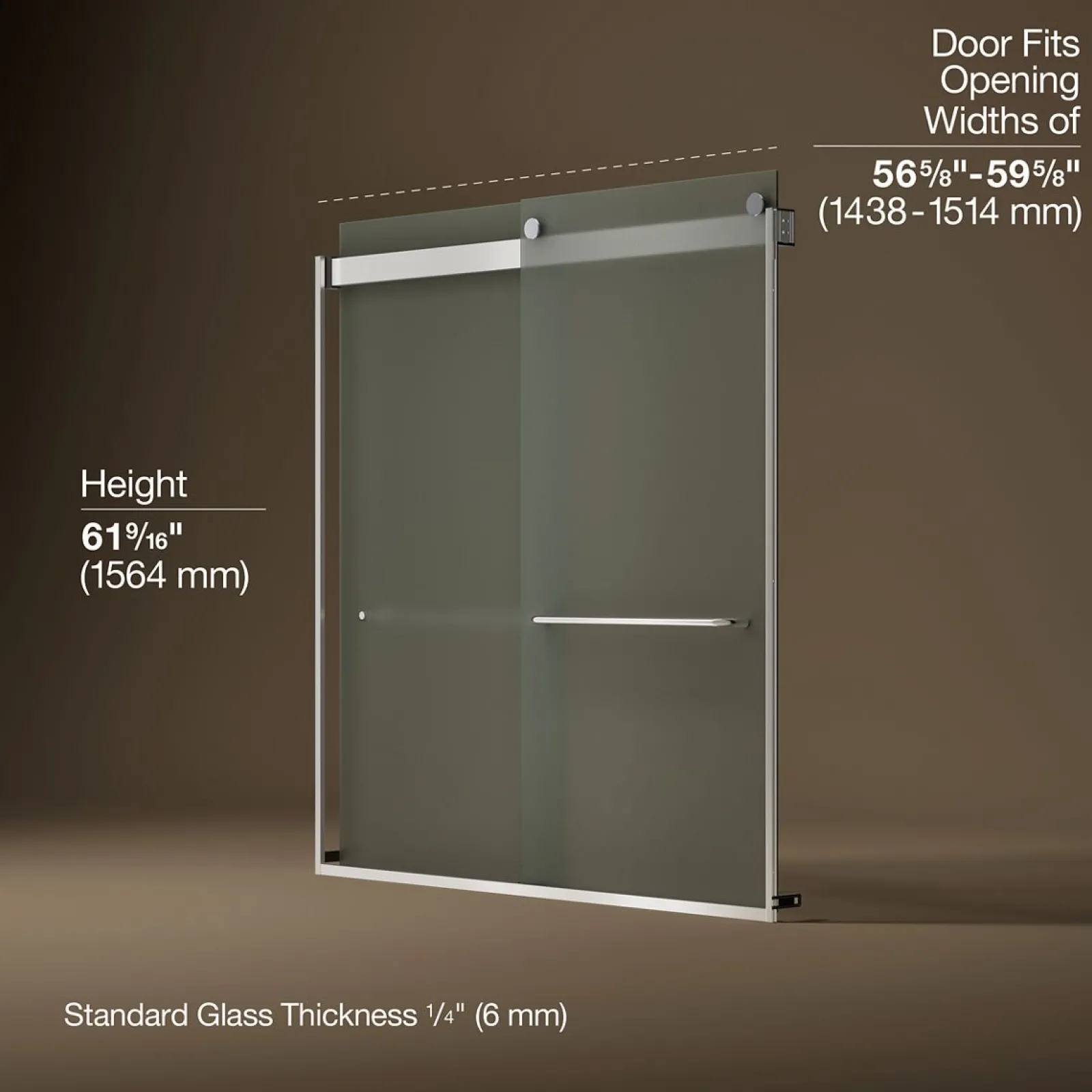 56-5/8"-59-5/8" W x 62" H bypass bath door with 1/4"-thick Frosted glass^Kohler New