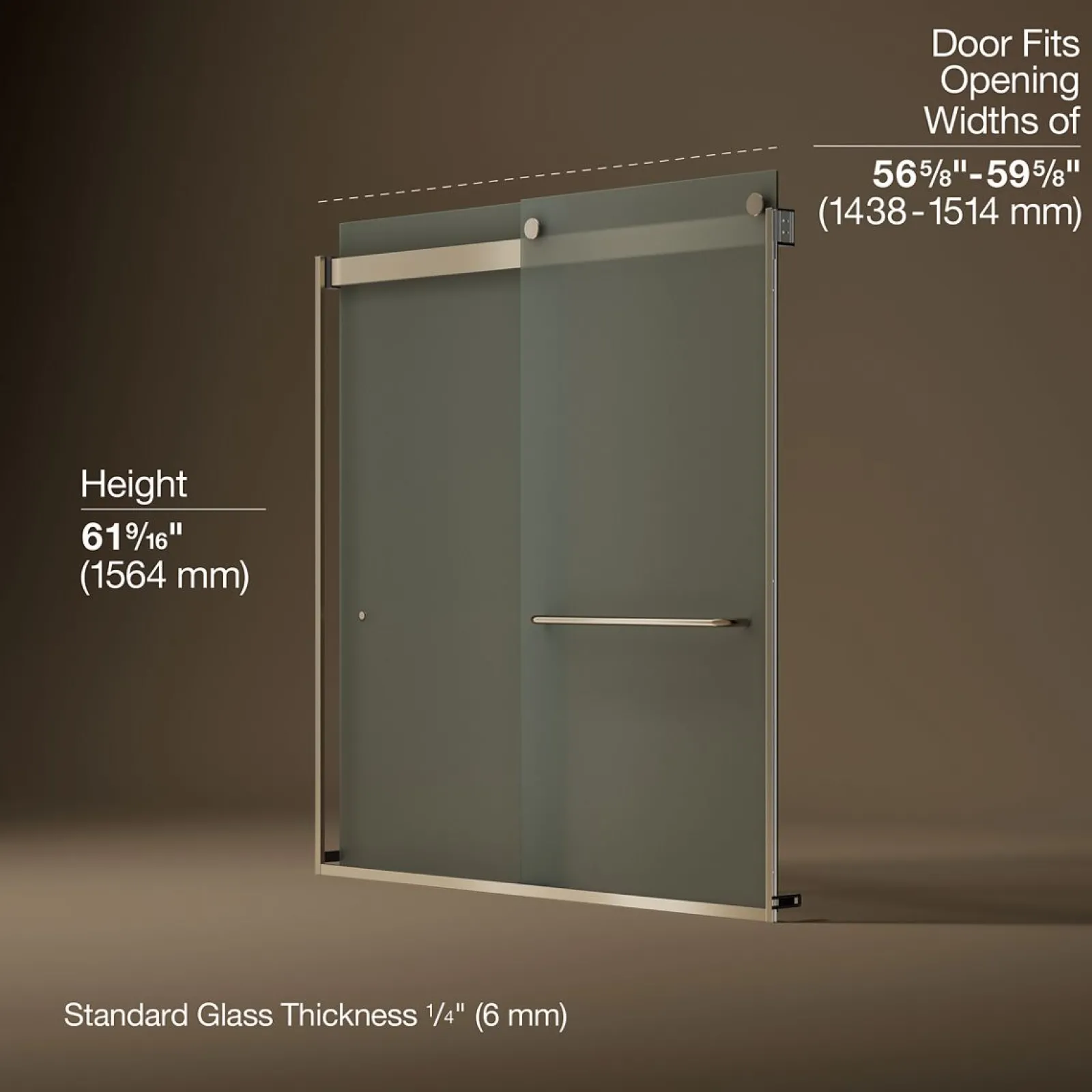 56-5/8"-59-5/8" W x 62" H bypass bath door with 1/4"-thick Frosted glass^Kohler New