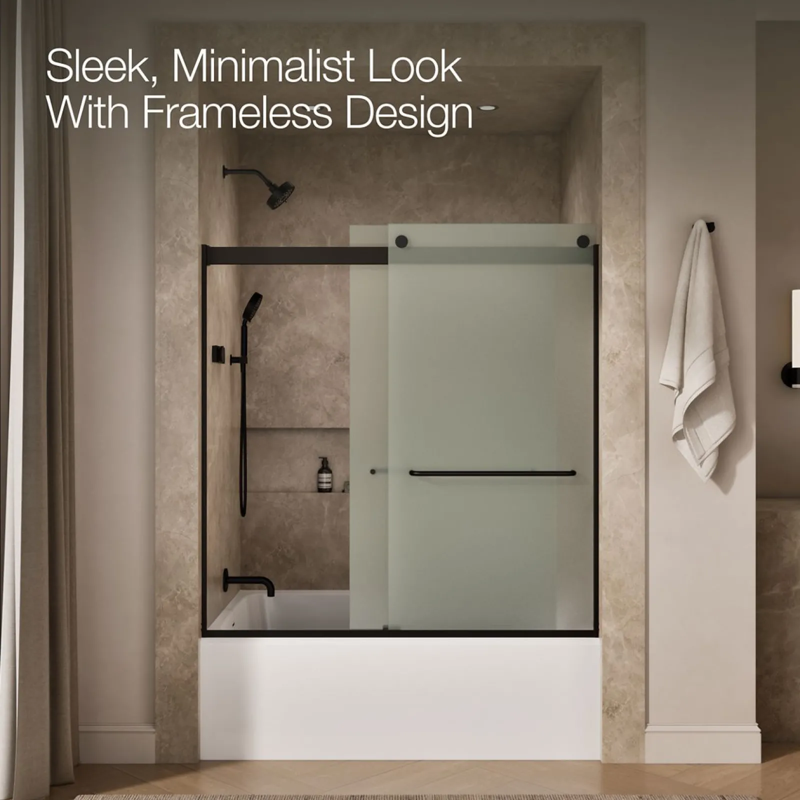 56-5/8"-59-5/8" W x 62" H bypass bath door with 1/4"-thick Frosted glass^Kohler New