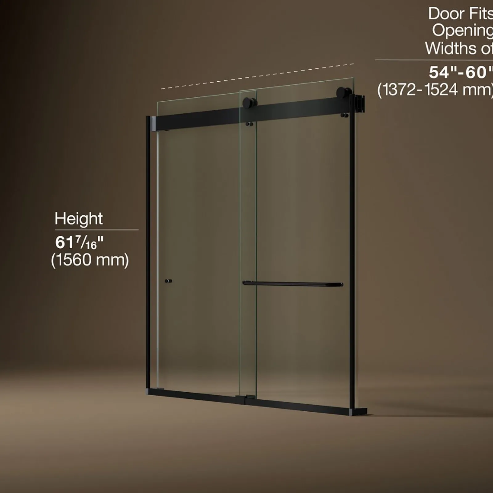 54"-60" W x 61-7/16" H bypass bath door with 3/8"-thick Crystal Clear glass^Kohler Clearance