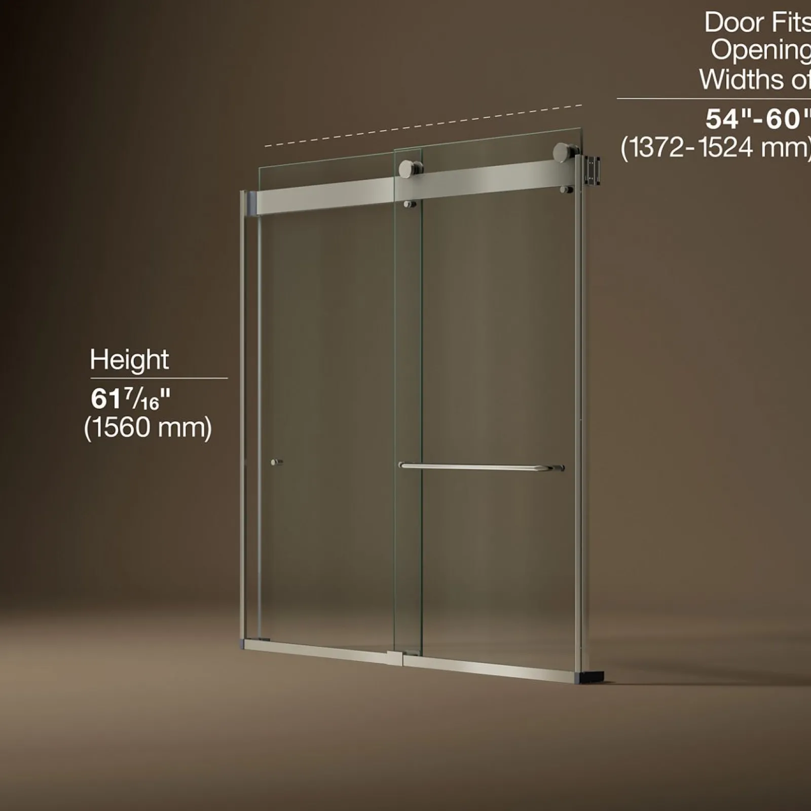 54"-60" W x 61-7/16" H bypass bath door with 3/8"-thick Crystal Clear glass^Kohler Clearance