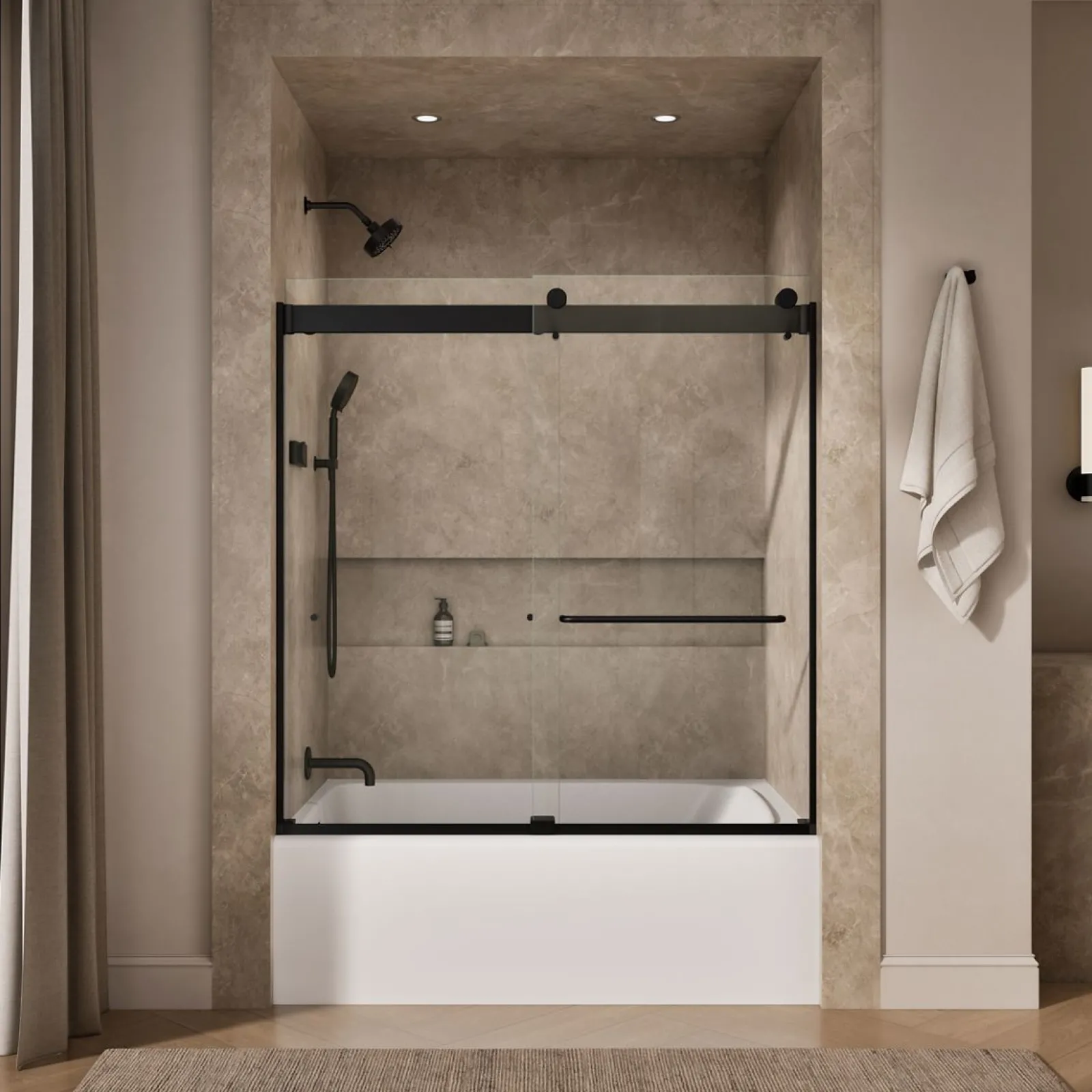 54"-60" W x 61-7/16" H bypass bath door with 3/8"-thick Crystal Clear glass^Kohler Clearance