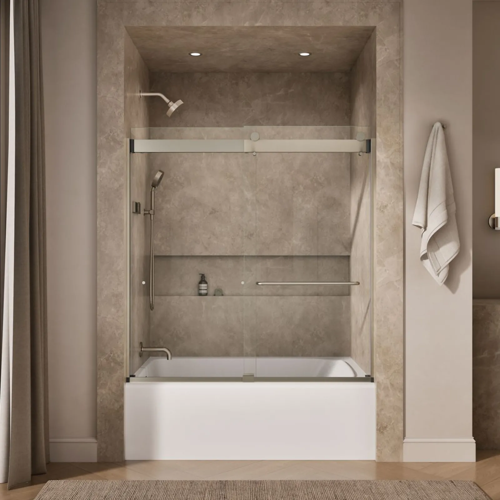54"-60" W x 61-7/16" H bypass bath door with 3/8"-thick Crystal Clear glass^Kohler Clearance
