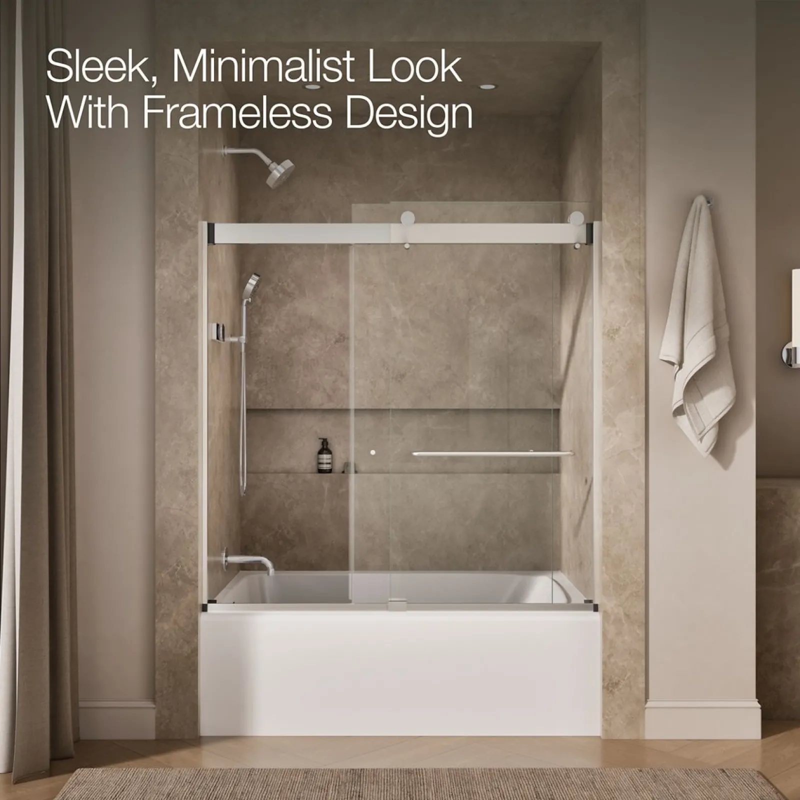 54"-60" W x 61-7/16" H bypass bath door with 3/8"-thick Crystal Clear glass^Kohler Clearance