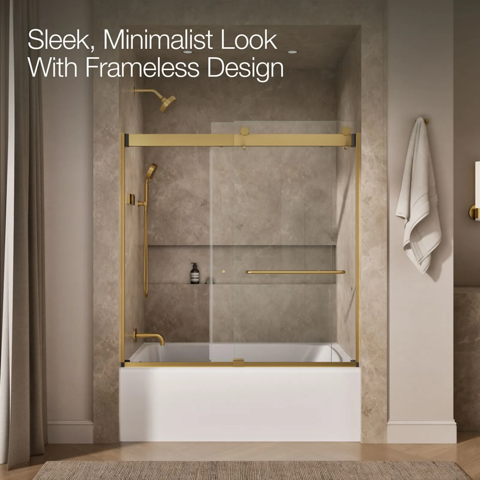 54"-60" W x 61-7/16" H bypass bath door with 3/8"-thick Crystal Clear glass^Kohler Clearance