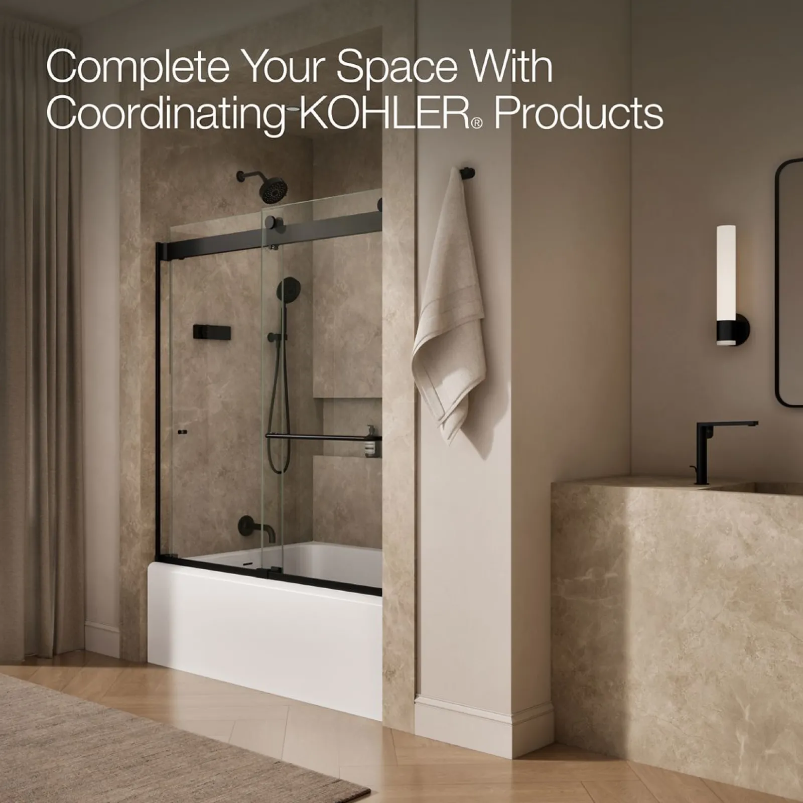54"-60" W x 61-7/16" H bypass bath door with 3/8"-thick Crystal Clear glass^Kohler Clearance