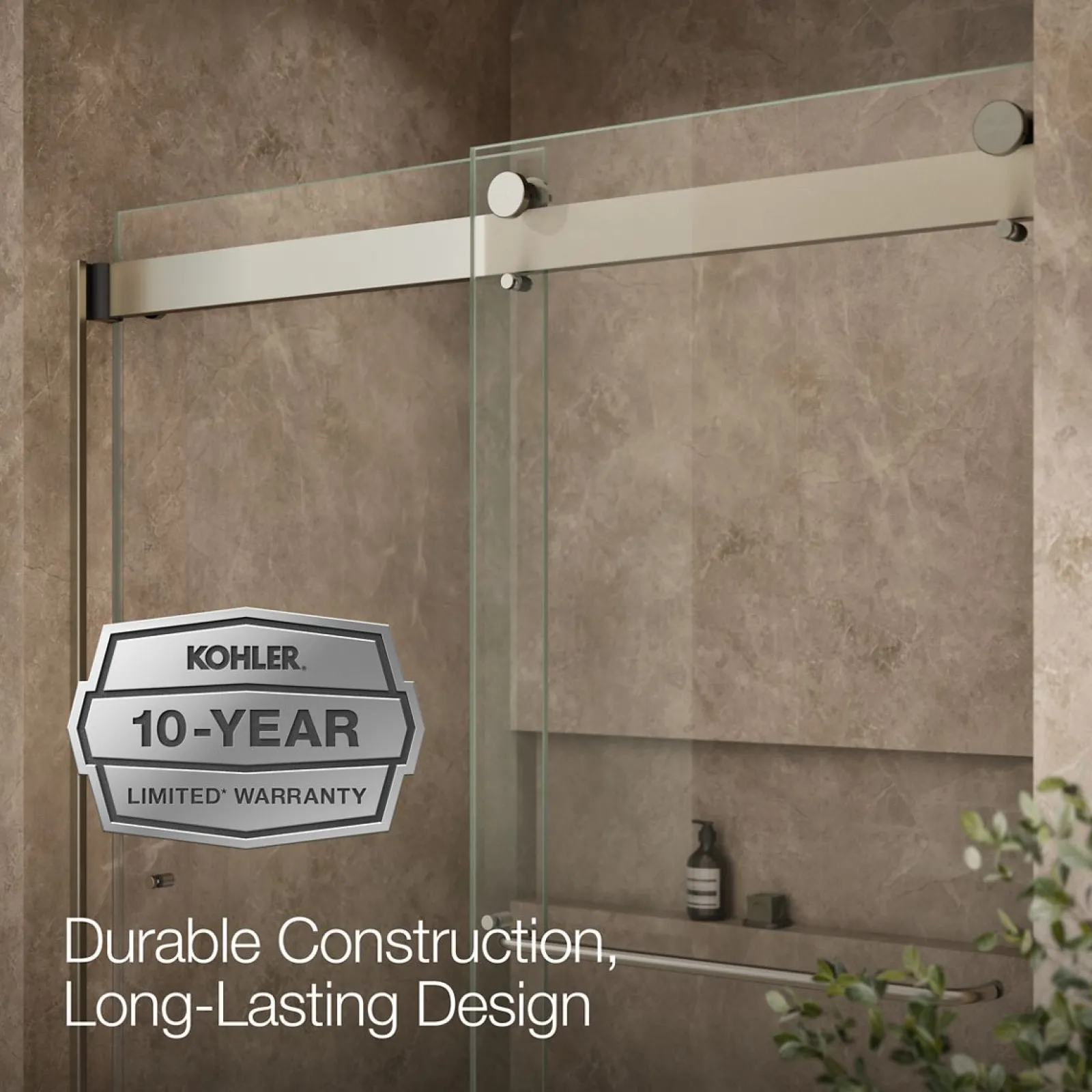 54"-60" W x 61-7/16" H bypass bath door with 3/8"-thick Crystal Clear glass^Kohler Clearance