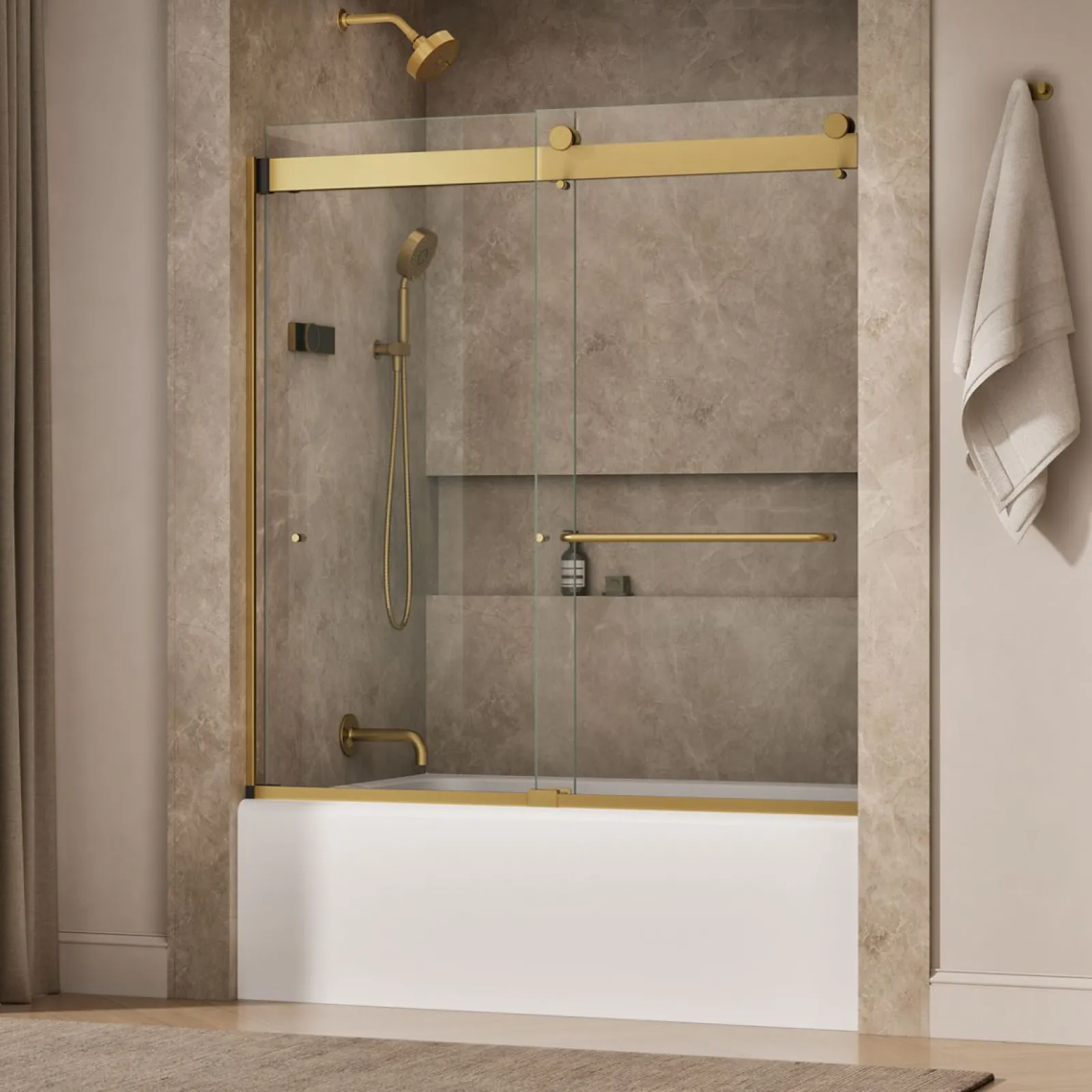 54"-60" W x 61-7/16" H bypass bath door with 3/8"-thick Crystal Clear glass^Kohler Clearance