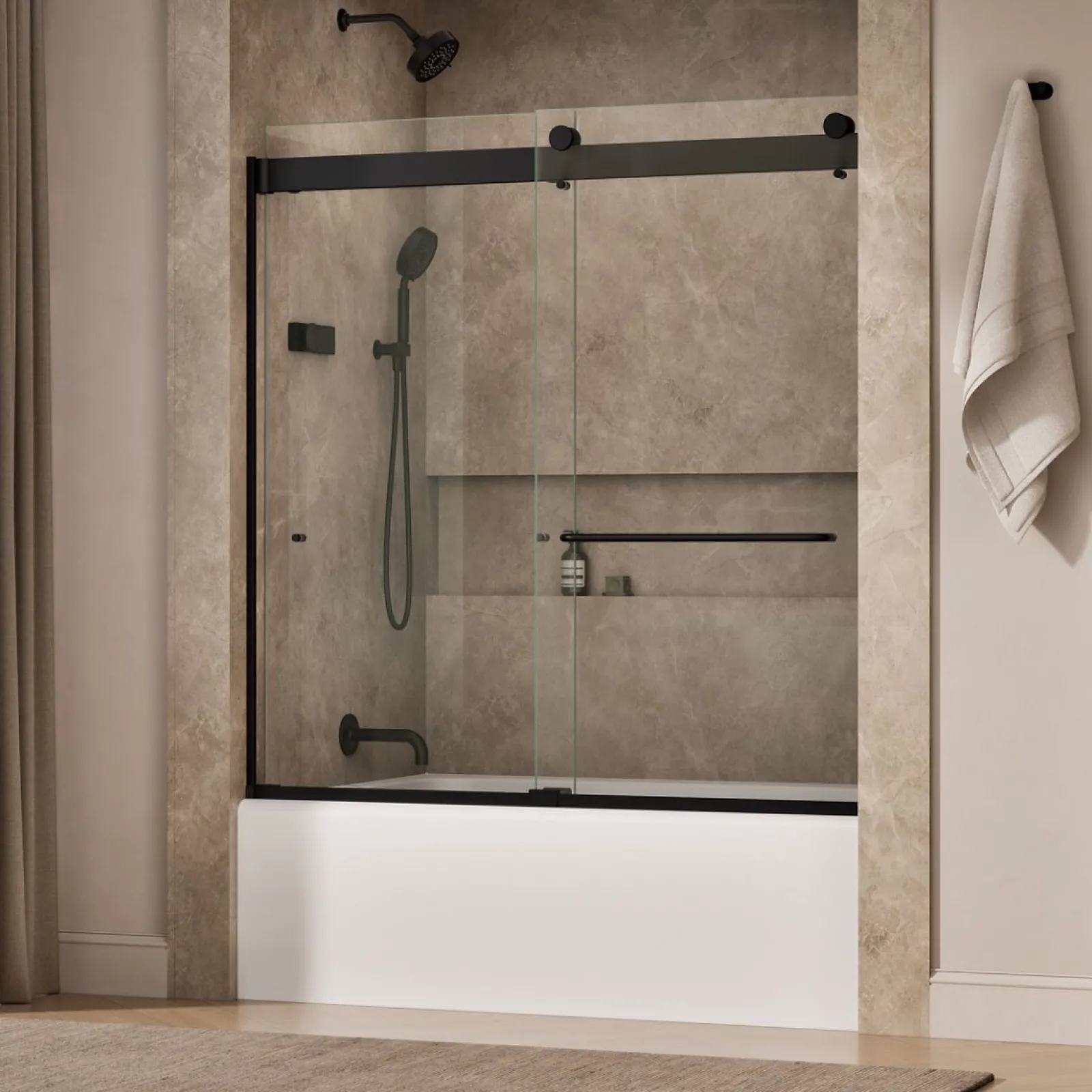 54"-60" W x 61-7/16" H bypass bath door with 3/8"-thick Crystal Clear glass^Kohler Clearance