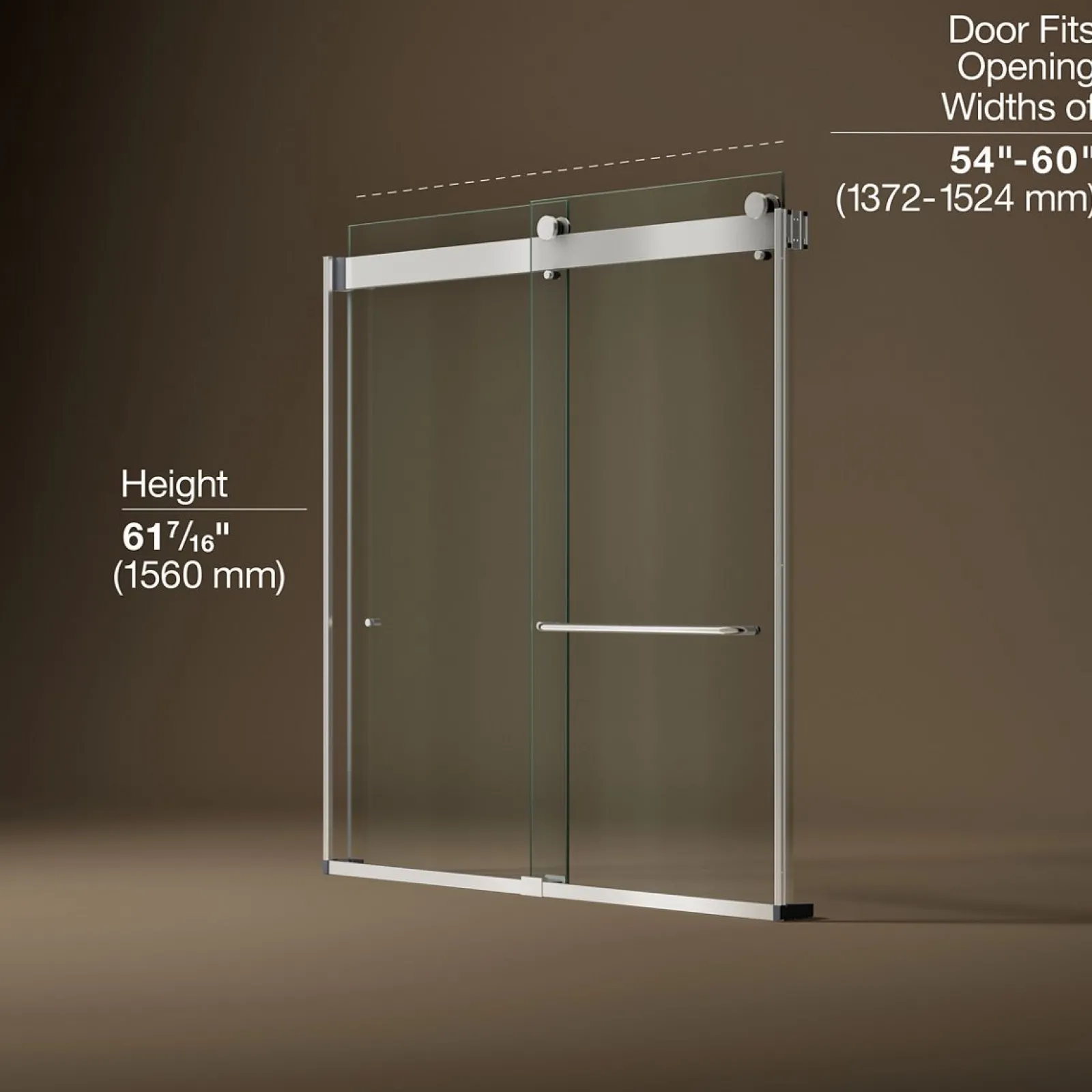 54"-60" W x 61-7/16" H bypass bath door with 3/8"-thick Crystal Clear glass^Kohler Clearance