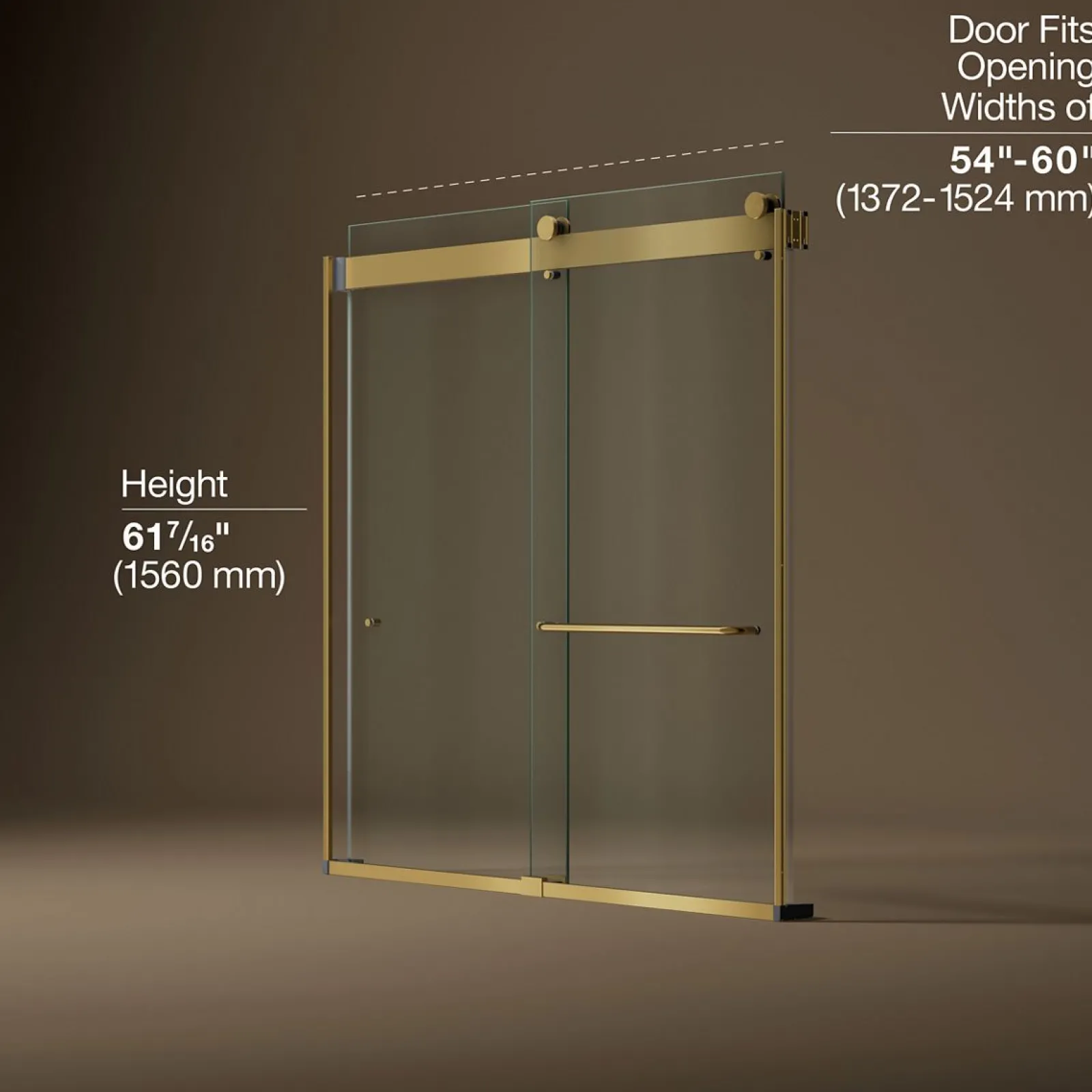 54"-60" W x 61-7/16" H bypass bath door with 3/8"-thick Crystal Clear glass^Kohler Clearance