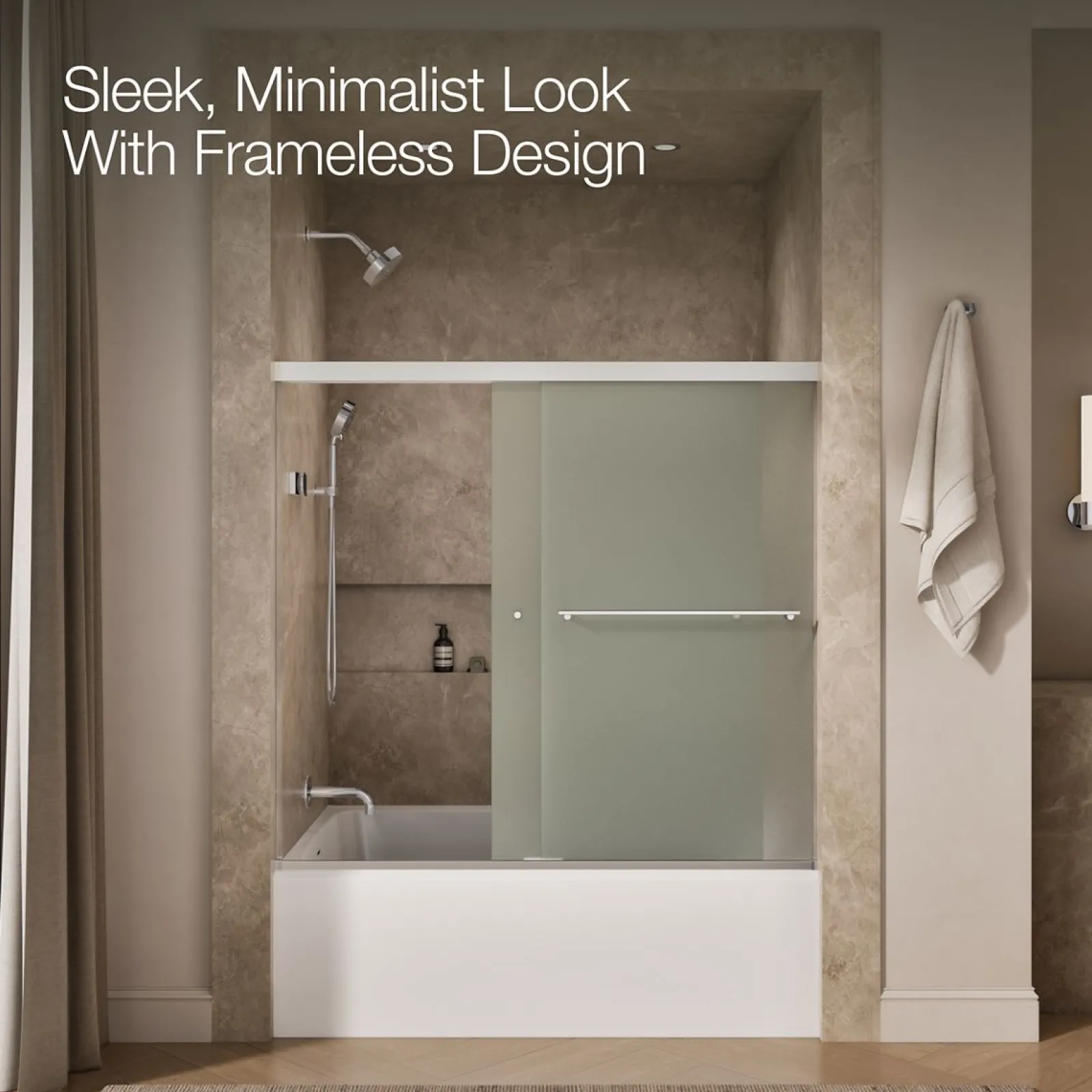 55-5/8"-59-5/8" W x 55-1/2" H bypass bath door with 1/4"-thick Frosted glass^Kohler