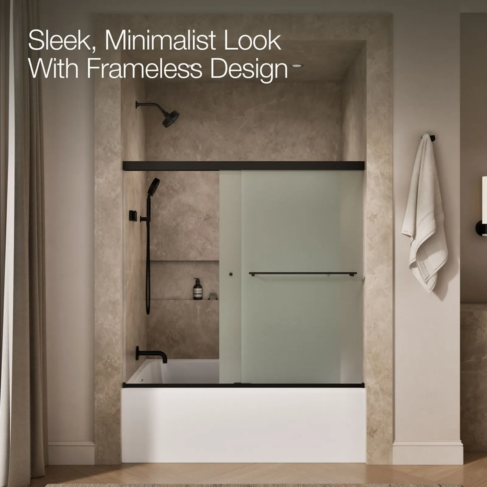 55-5/8"-59-5/8" W x 55-1/2" H bypass bath door with 1/4"-thick Frosted glass^Kohler