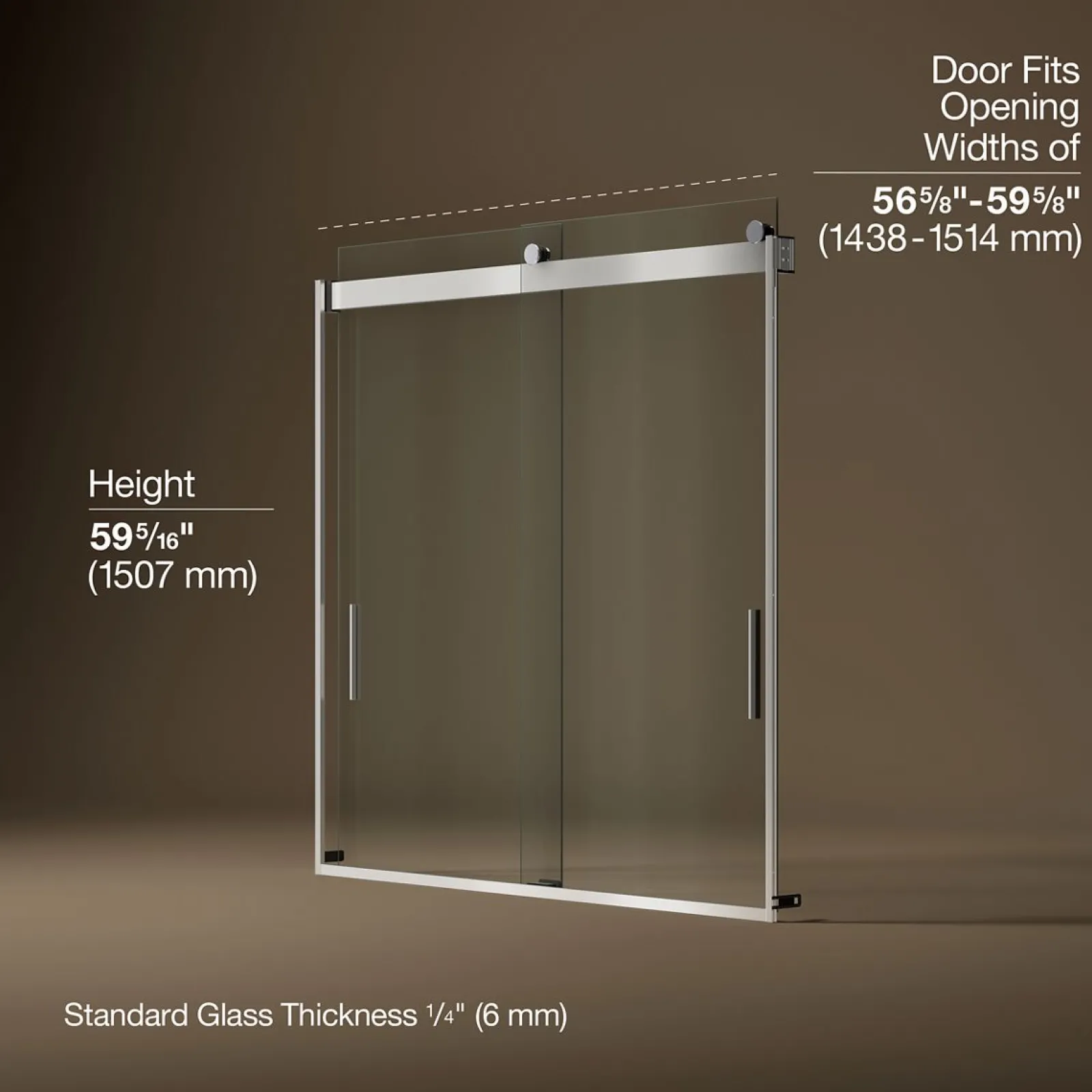 56-5/8"-59-5/8" W x 59-3/4" H bypass bath door with 1/4"-thick Crystal Clear glass^Kohler Sale