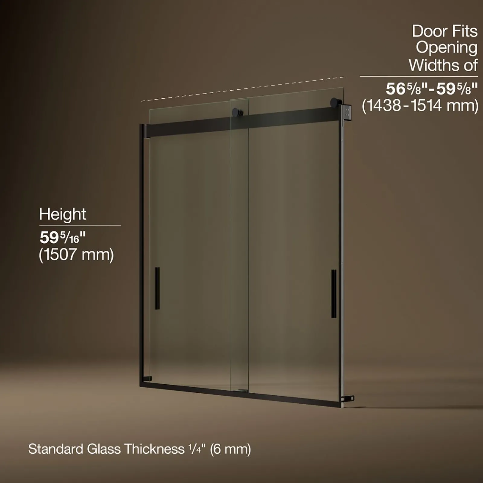 56-5/8"-59-5/8" W x 59-3/4" H bypass bath door with 1/4"-thick Crystal Clear glass^Kohler Sale