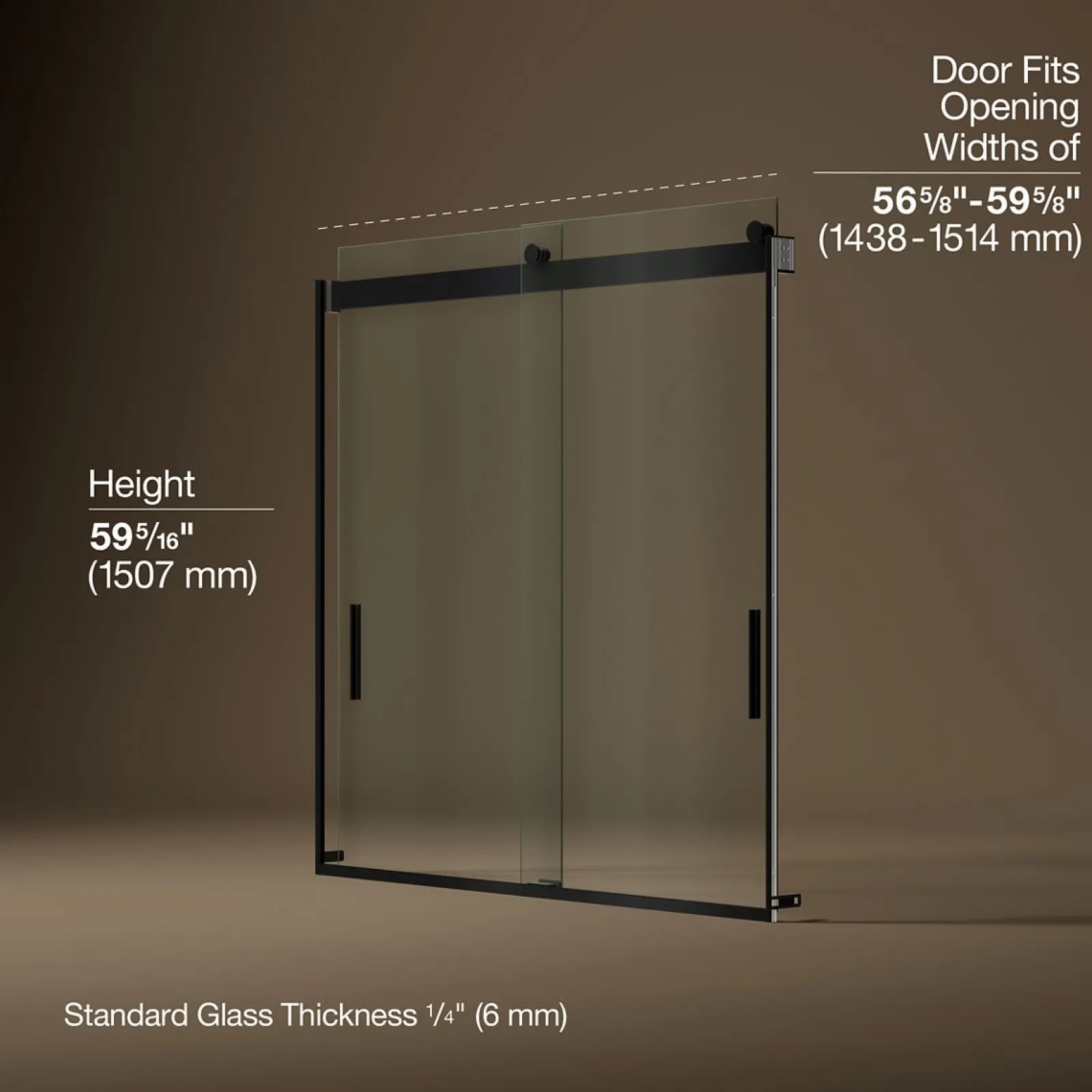 56-5/8"-59-5/8" W x 59-3/4" H bypass bath door with 1/4"-thick Crystal Clear glass^Kohler Sale