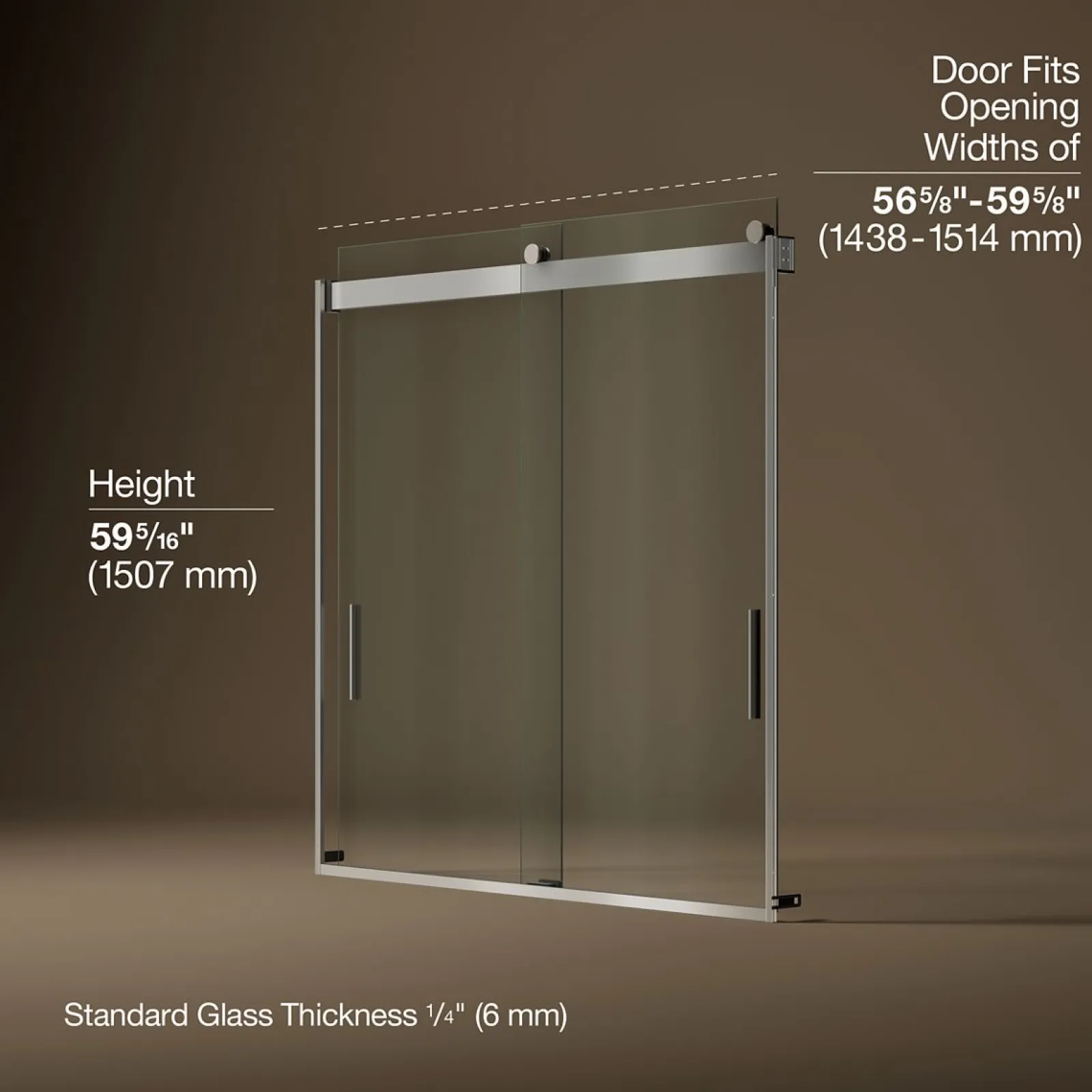 56-5/8"-59-5/8" W x 59-3/4" H bypass bath door with 1/4"-thick Crystal Clear glass^Kohler Sale