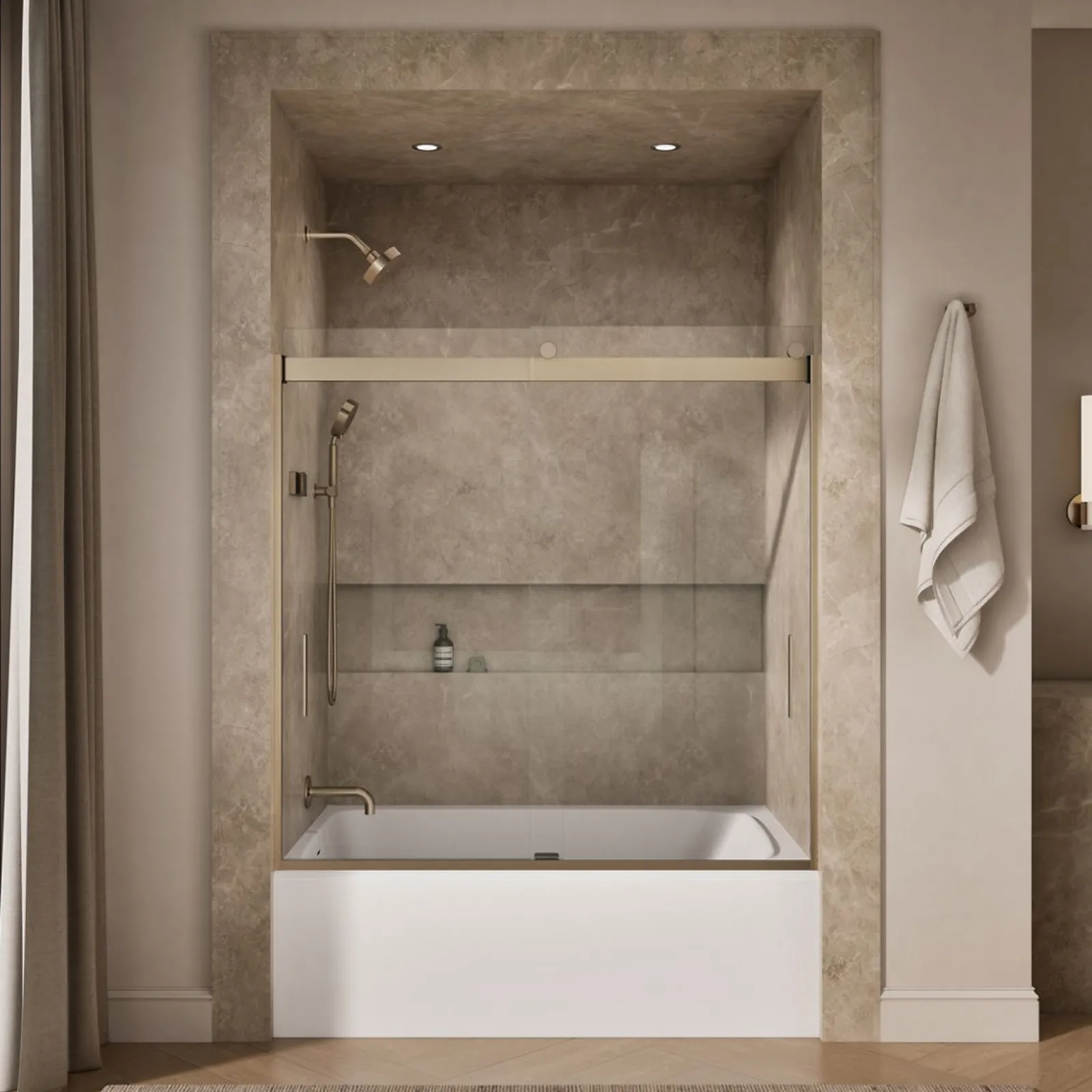 56-5/8"-59-5/8" W x 59-3/4" H bypass bath door with 1/4"-thick Crystal Clear glass^Kohler Sale