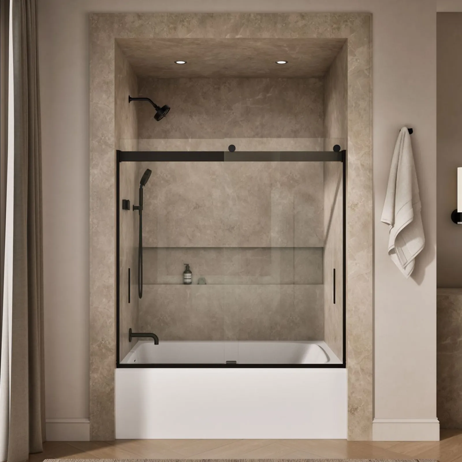 56-5/8"-59-5/8" W x 59-3/4" H bypass bath door with 1/4"-thick Crystal Clear glass^Kohler Sale