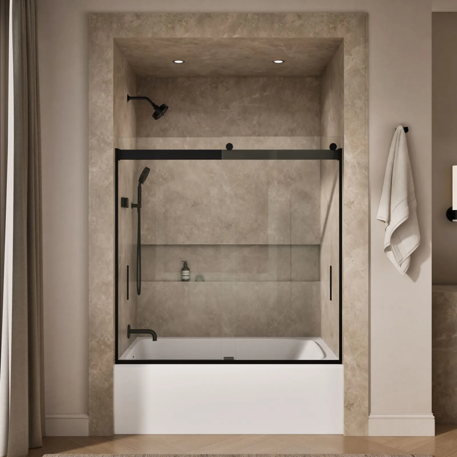 56-5/8"-59-5/8" W x 59-3/4" H bypass bath door with 1/4"-thick Crystal Clear glass^Kohler Sale