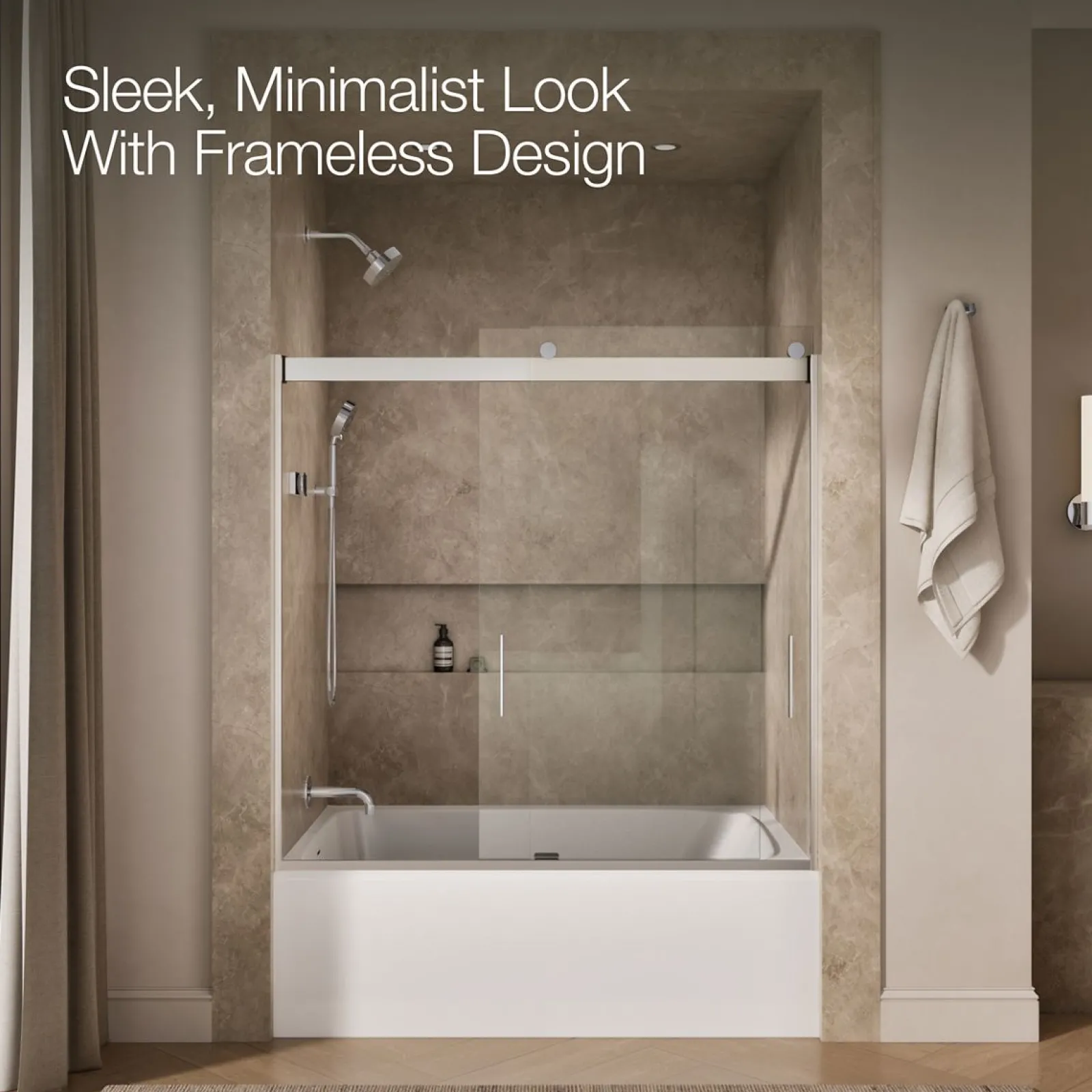 56-5/8"-59-5/8" W x 59-3/4" H bypass bath door with 1/4"-thick Crystal Clear glass^Kohler Sale