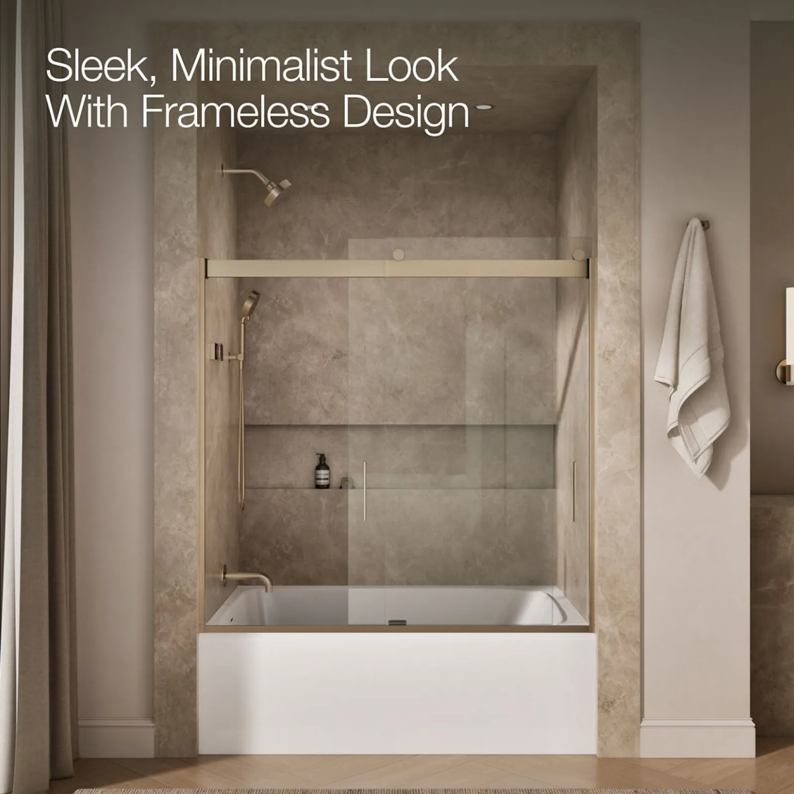 56-5/8"-59-5/8" W x 59-3/4" H bypass bath door with 1/4"-thick Crystal Clear glass^Kohler Sale