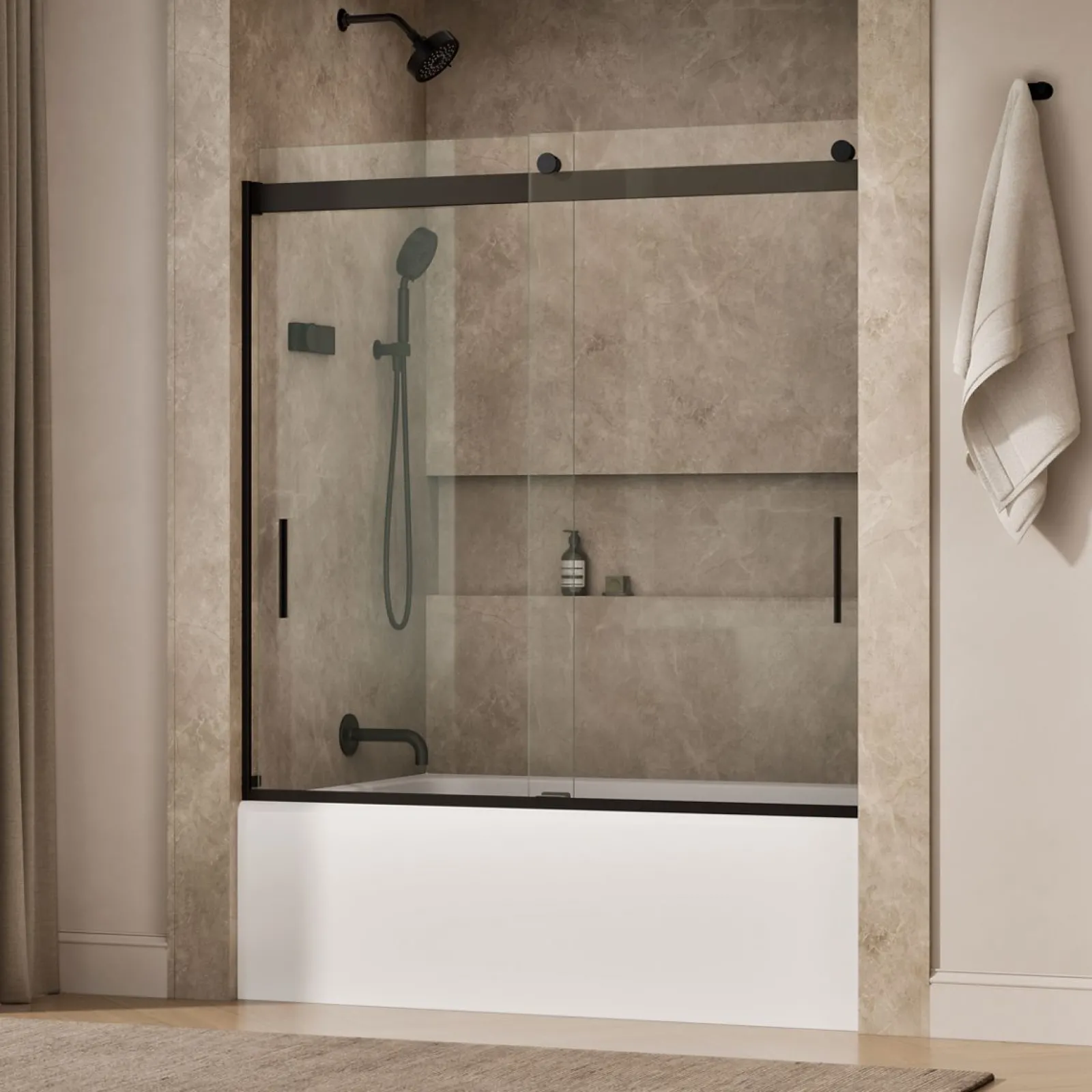 56-5/8"-59-5/8" W x 59-3/4" H bypass bath door with 1/4"-thick Crystal Clear glass^Kohler Sale