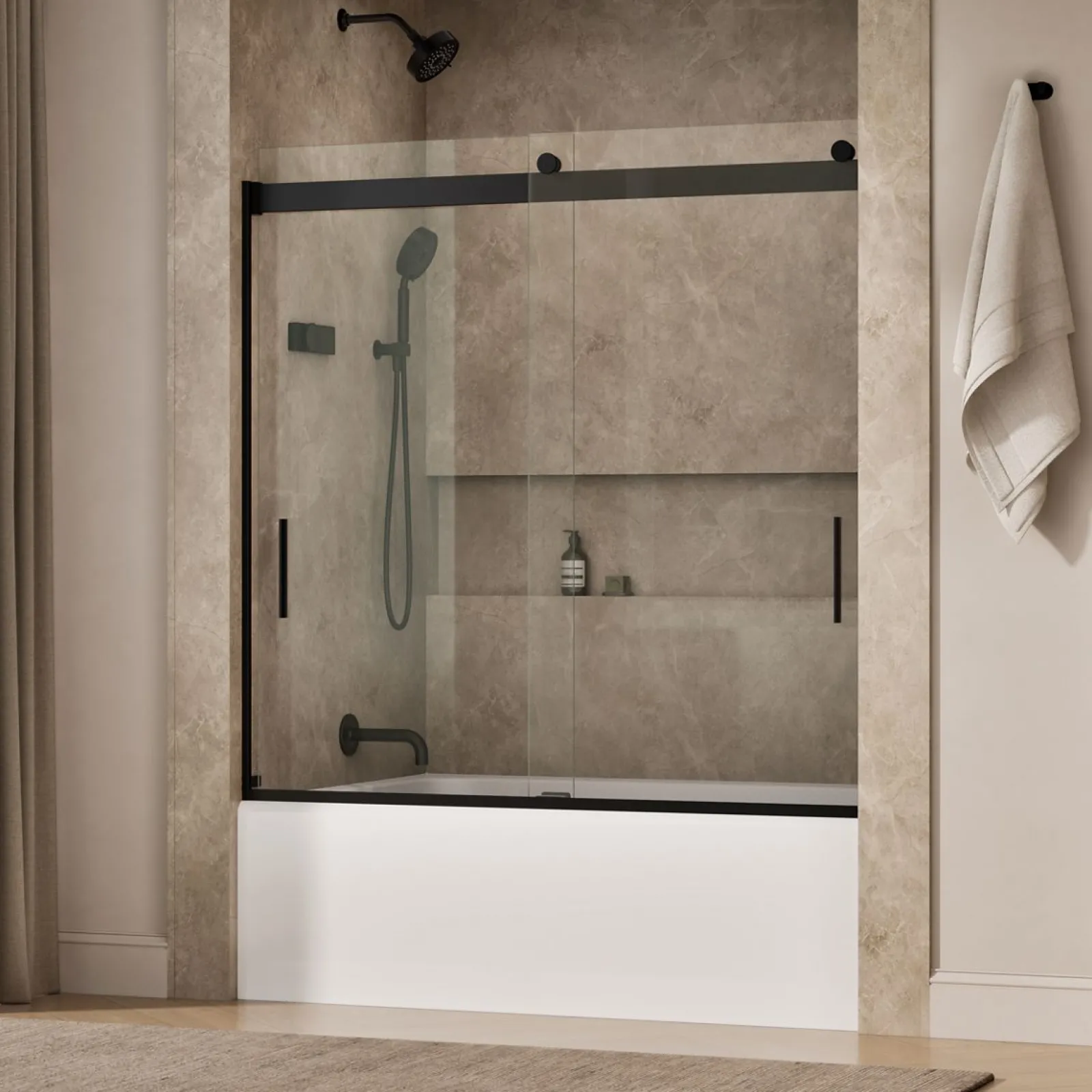 56-5/8"-59-5/8" W x 59-3/4" H bypass bath door with 1/4"-thick Crystal Clear glass^Kohler Sale