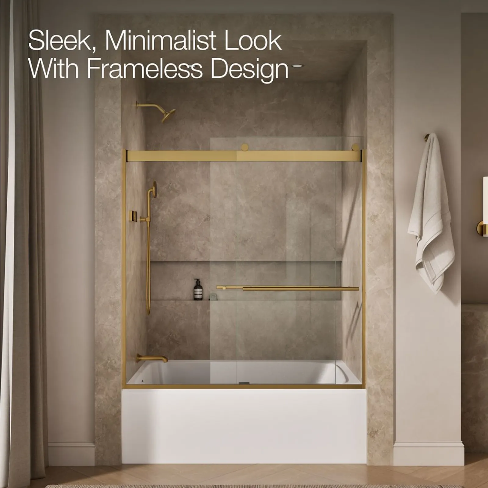 56-5/8"-59-5/8" W x 61.53" H bypass bath door with 3/8"-thick Crystal Clear glass^Kohler Hot